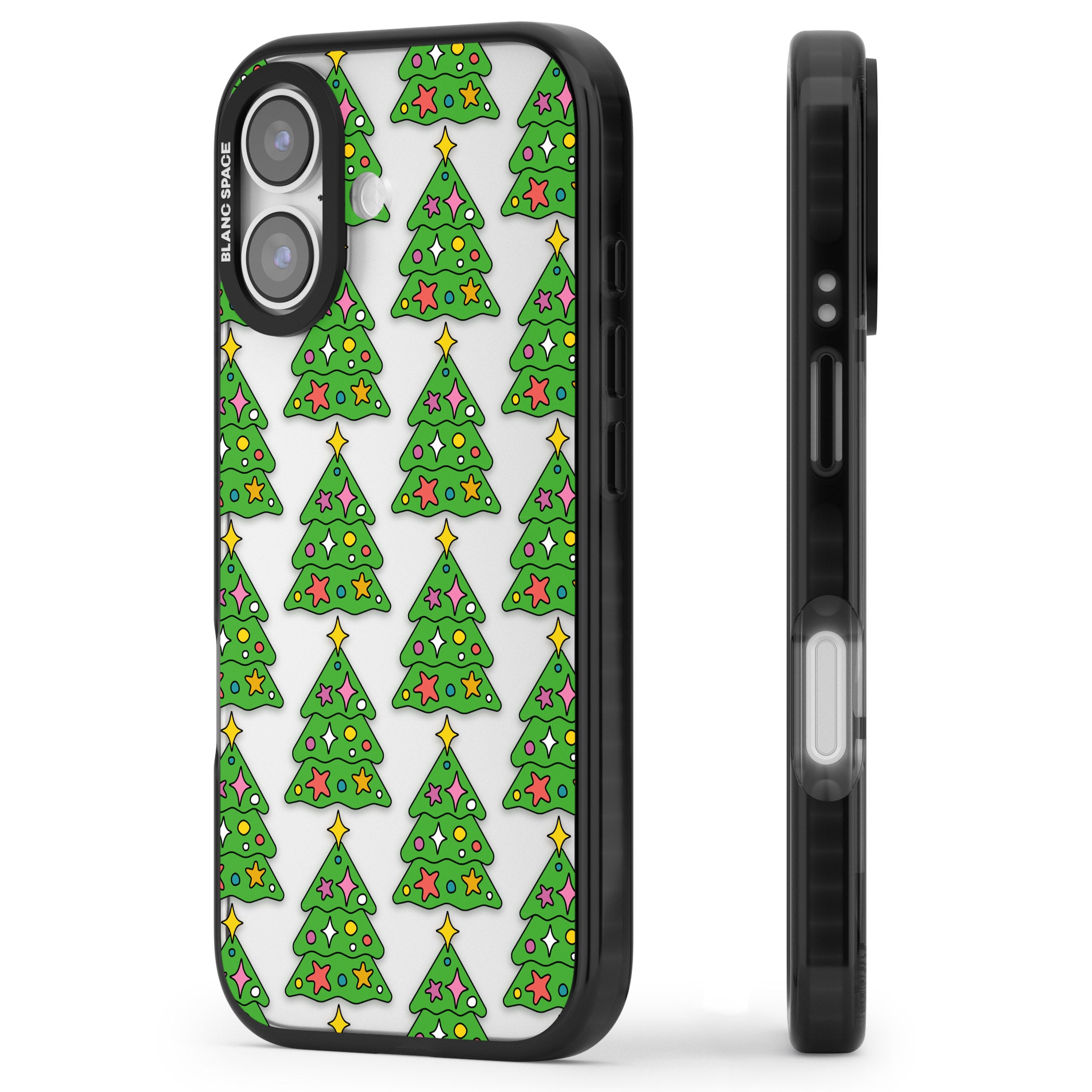 Christmas Tree Pattern (Clear) iPhone 17 Impact Black Phone Case Side Profile