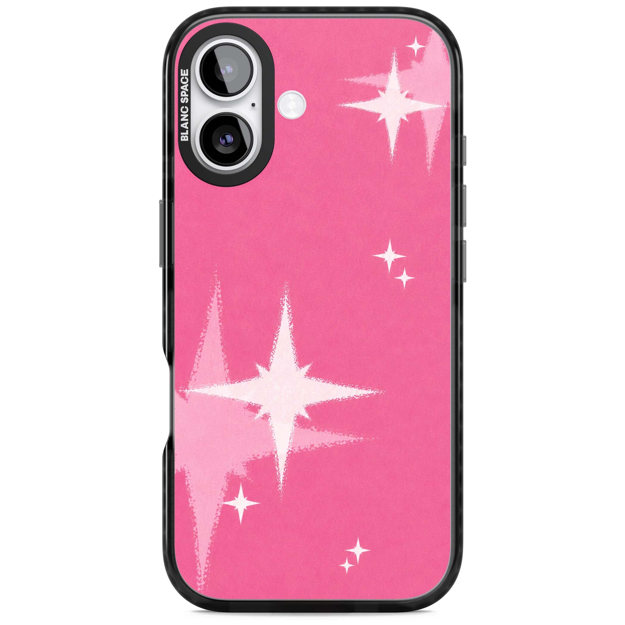 Pink Sparkle Y2K iPhone case featuring hot pink background with shimmering white starburst pattern | Clear Impact case for iPhone 17