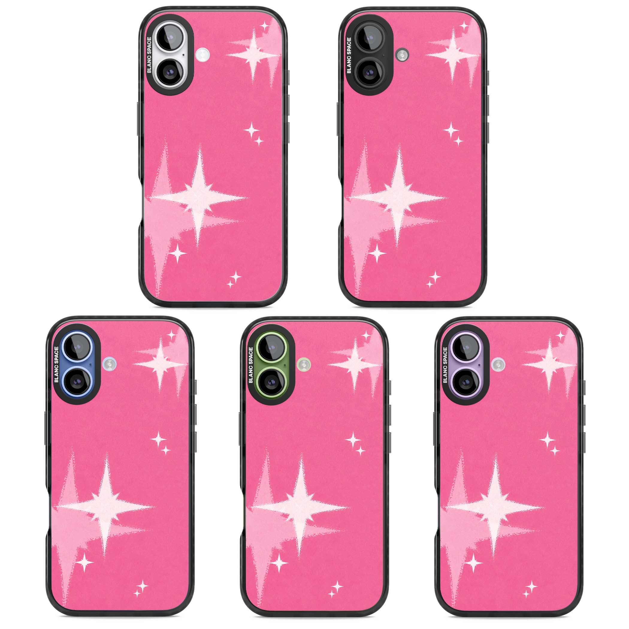 Pink Sparkle Y2K iPhone case featuring hot pink background with shimmering white starburst pattern | Clear Impact case for iPhone 17