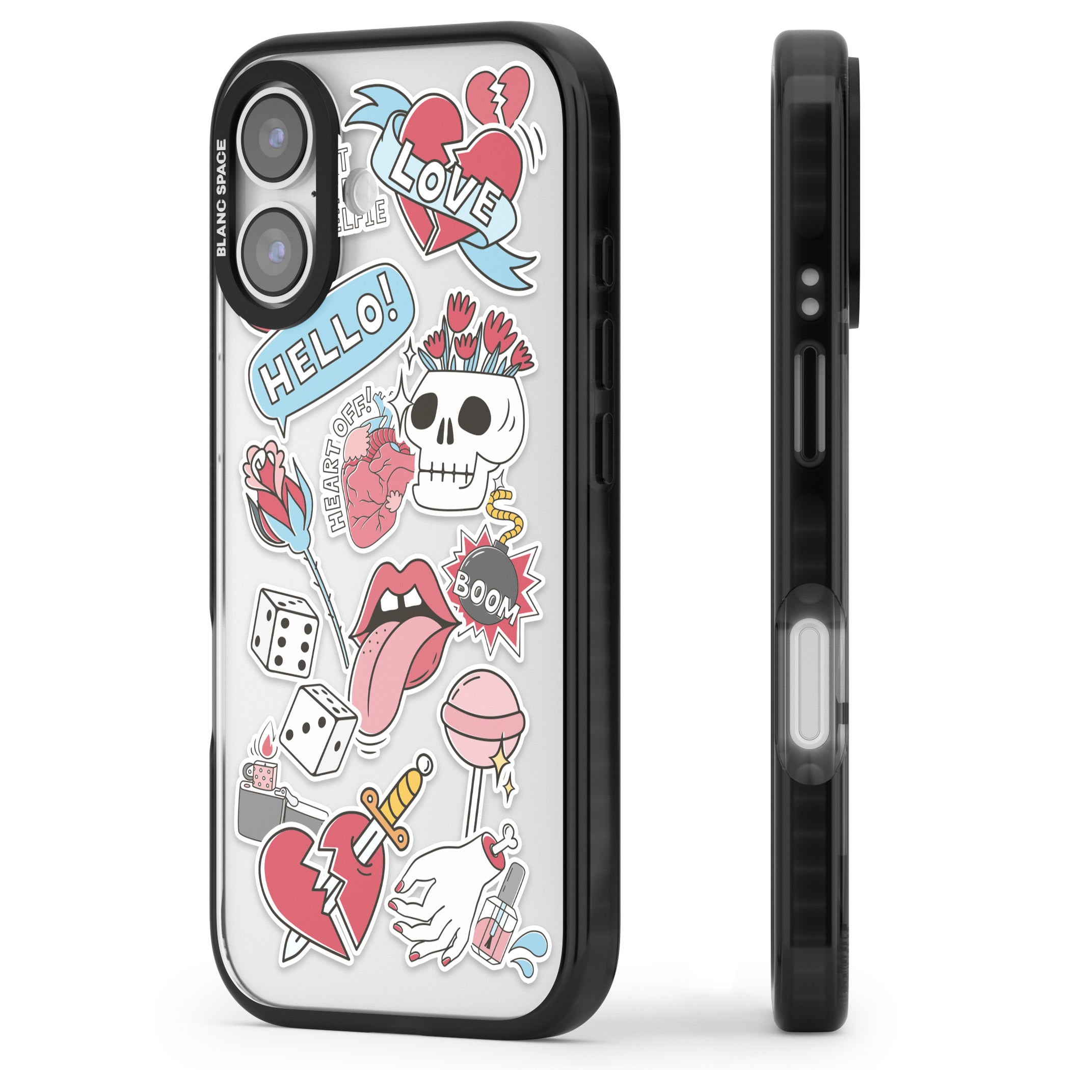 Skull & Flowers Stickers iPhone 17 Impact Black Phone Case Side Profile