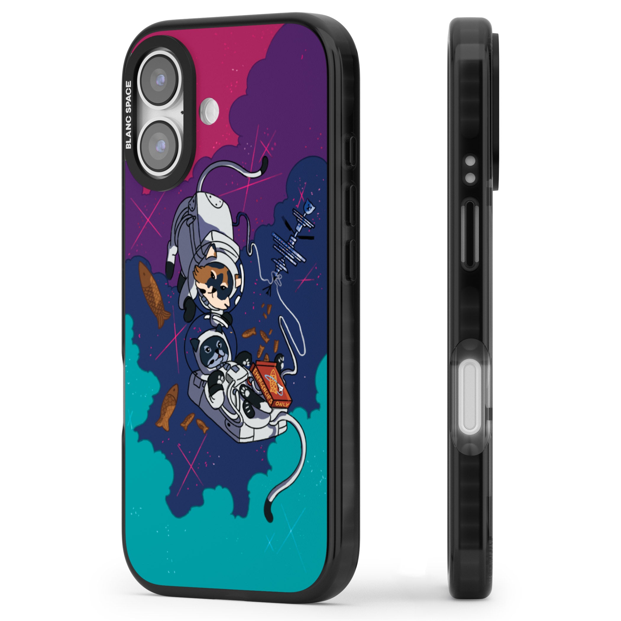 Cats In Space iPhone 17 Impact Black Phone Case Side Profile