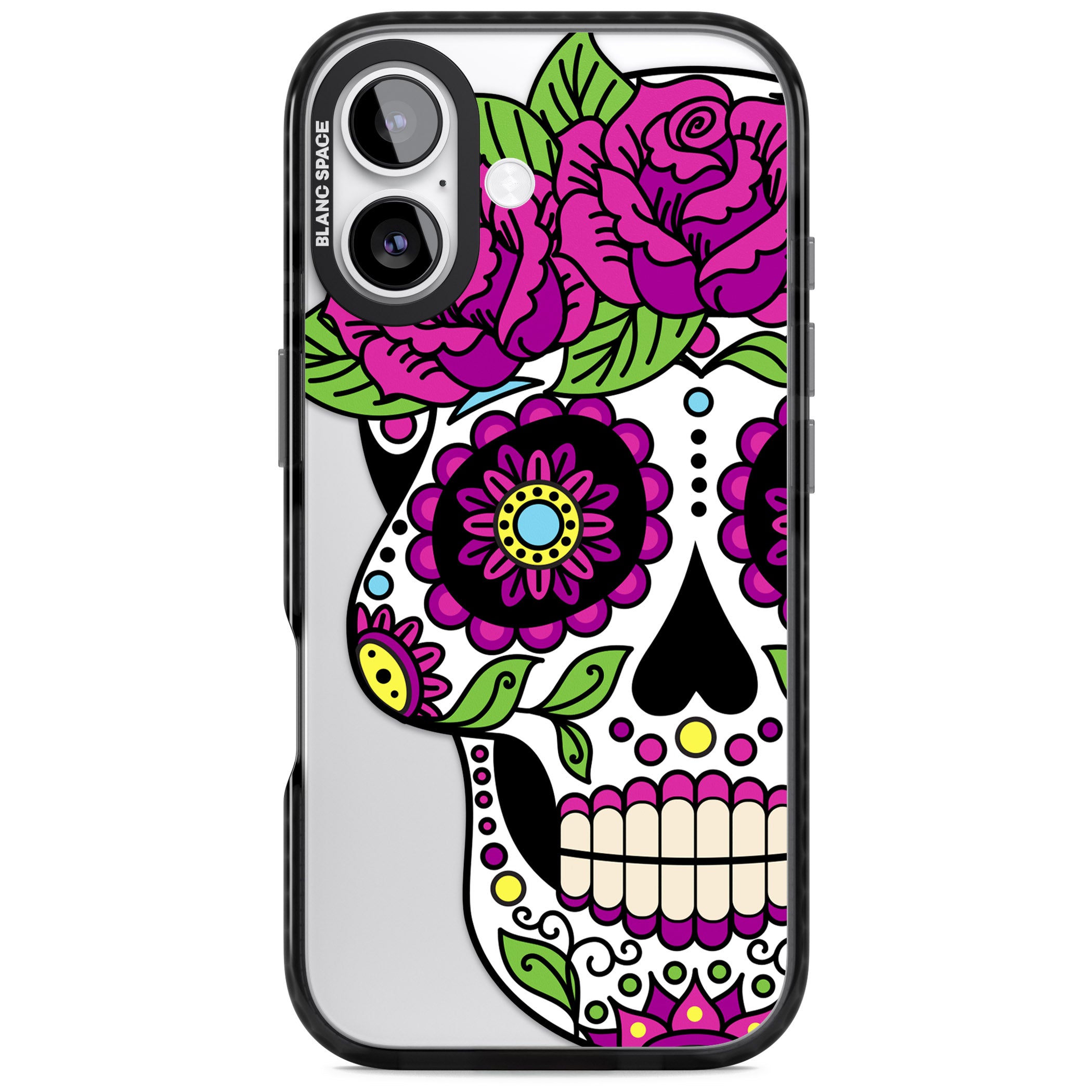 Purple Floral Sugar Skull iPhone 17 Impact Black Phone Case