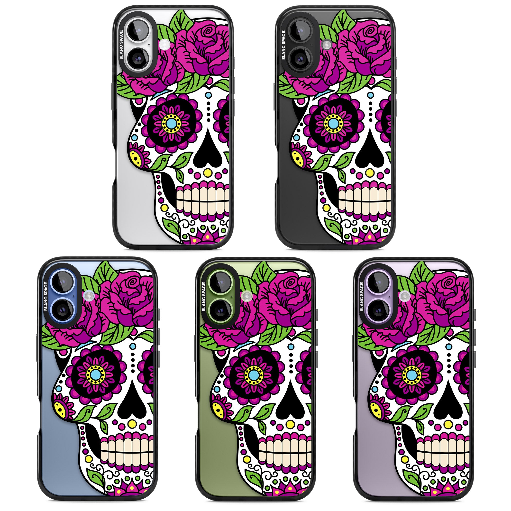 Purple Floral Sugar Skull iPhone 17 Impact Black Phone Case APT Impact Protection