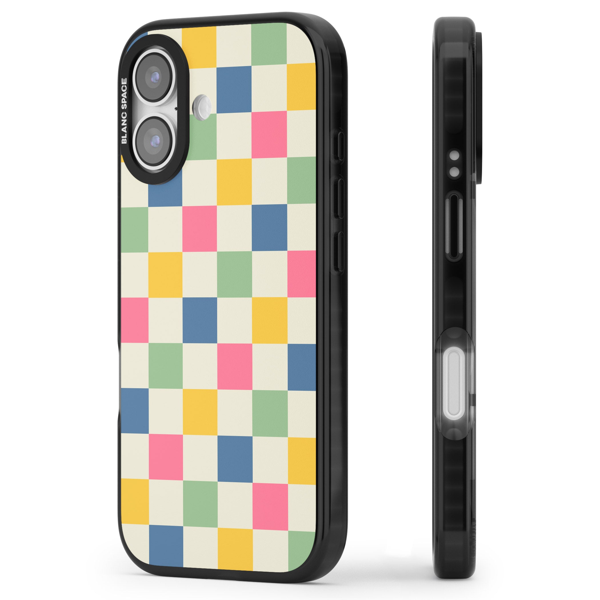Pastel Multicolor Checkered iPhone 17 Impact Black Phone Case Side Profile