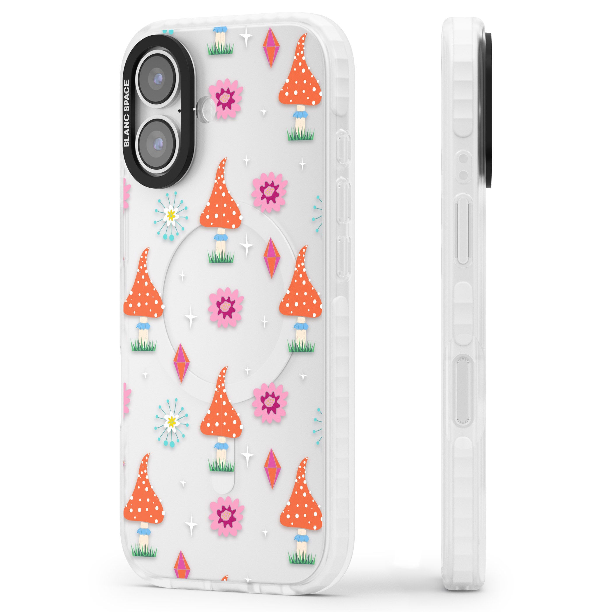 Boho Celestial Mushroom Crystal iPhone 17 Impact Clear Phone Case Side Profile