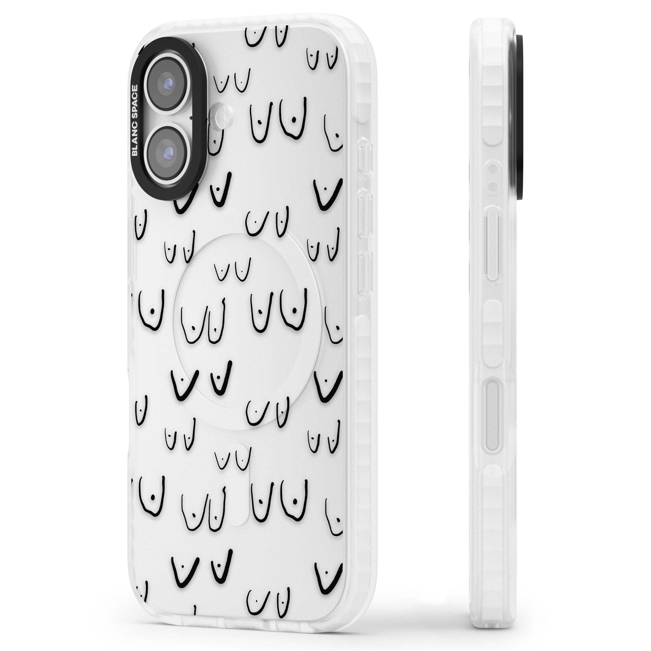 Boob Pattern (Black) iPhone 17 Impact Clear Phone Case Side Profile