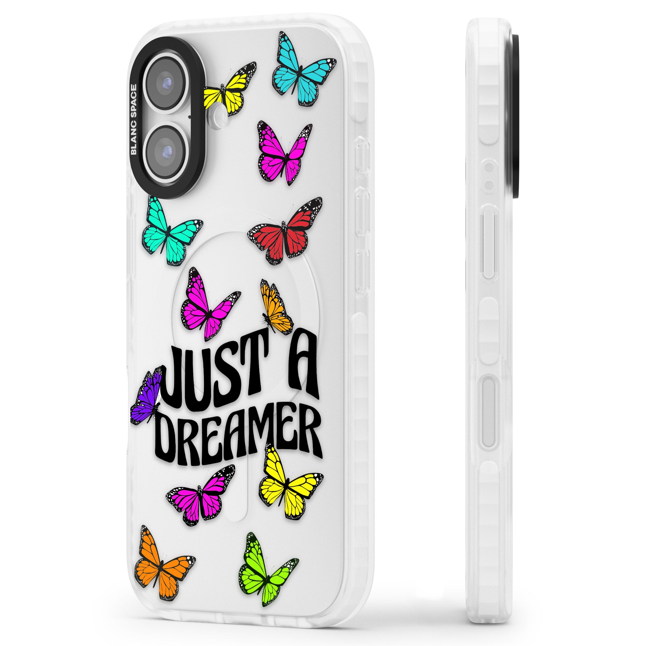 Just A Dreamer Butterfly iPhone 17 Impact Clear Phone Case Side Profile