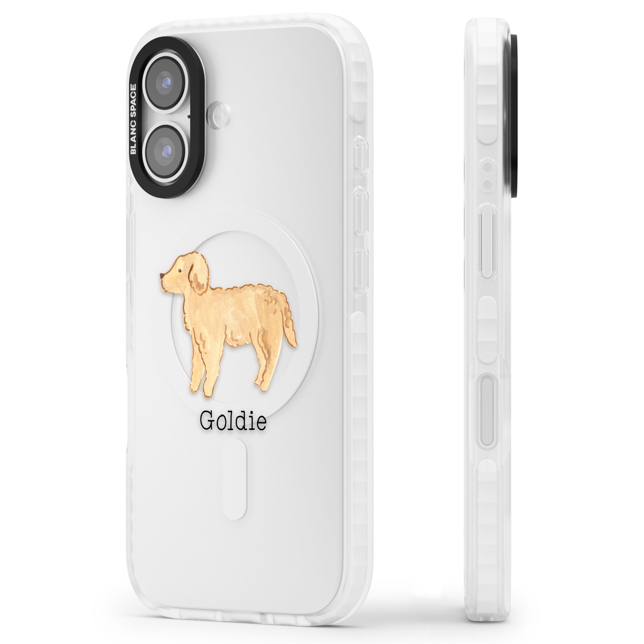 Personalised Goldendoodle iPhone 17 Impact Clear Phone Case Side Profile