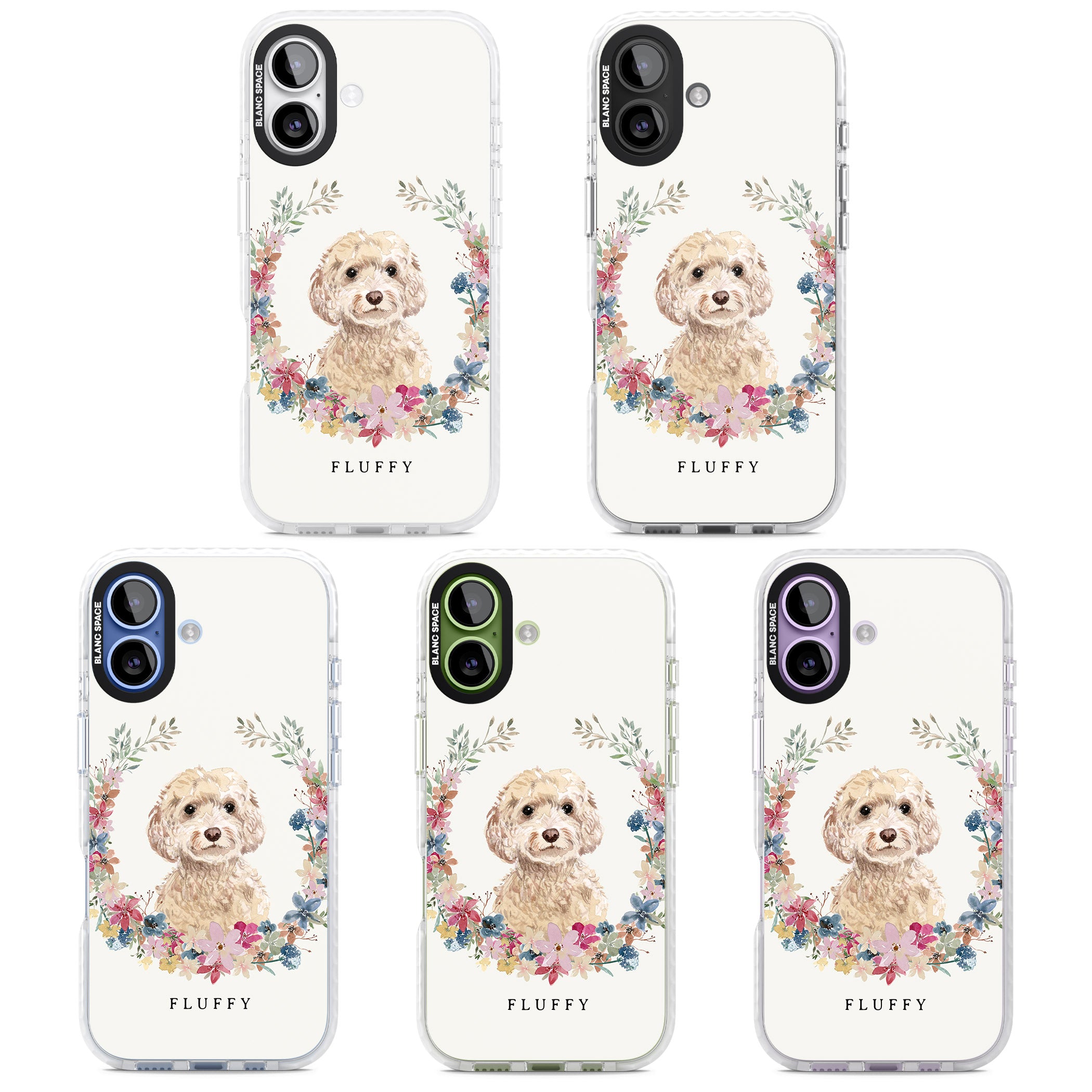 Personalised Champagne Cockapoo Floral Portrait iPhone 17 Impact Clear Phone Case APT Impact Protection