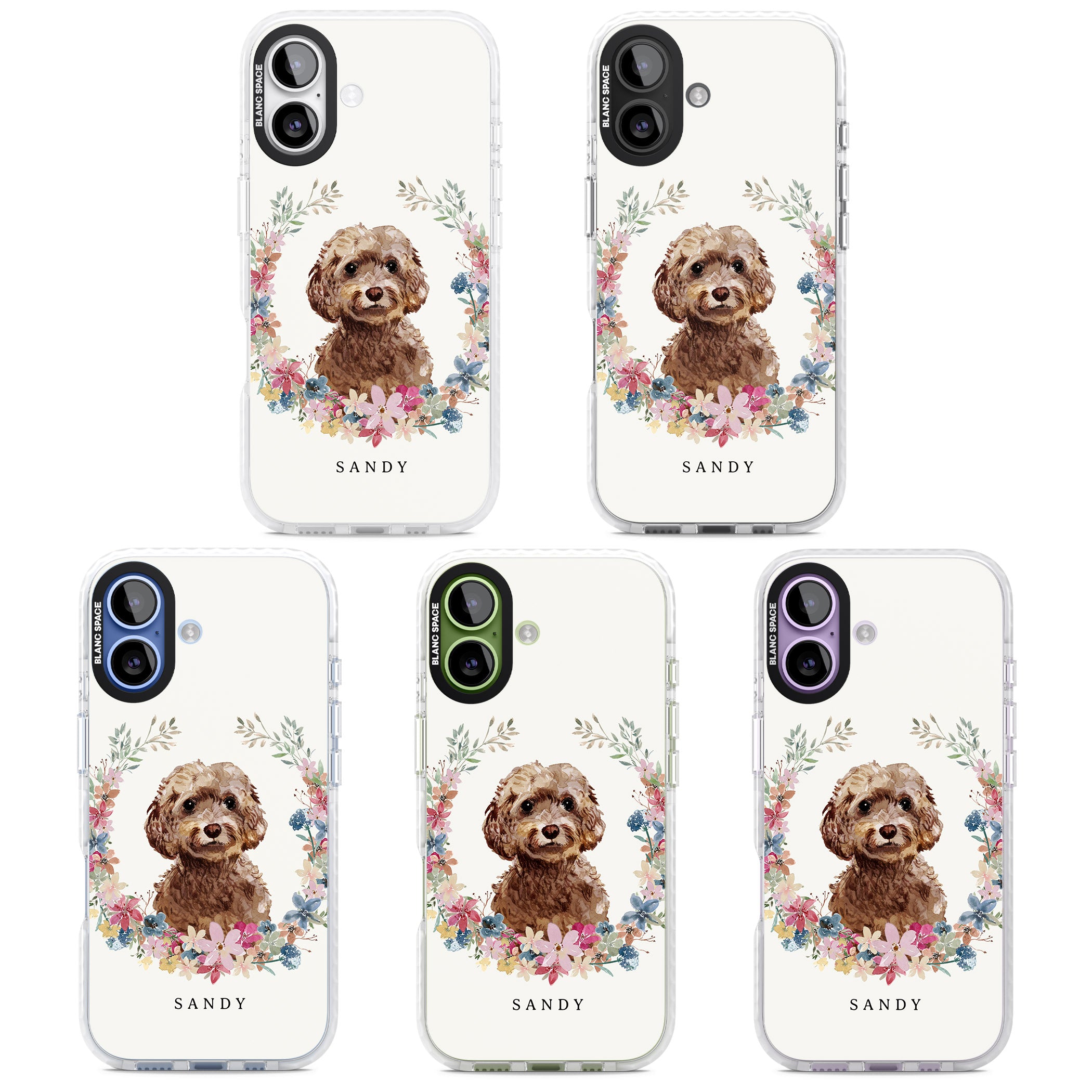 Personalised Brown Cockapoo Floral Portrait iPhone 17 Impact Clear Phone Case APT Impact Protection