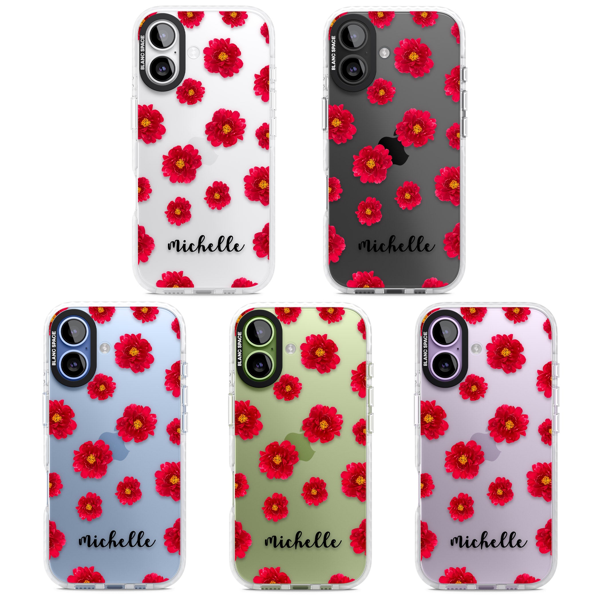Personalised Red Peonies & Cursive iPhone 17 Impact Clear Phone Case APT Impact Protection