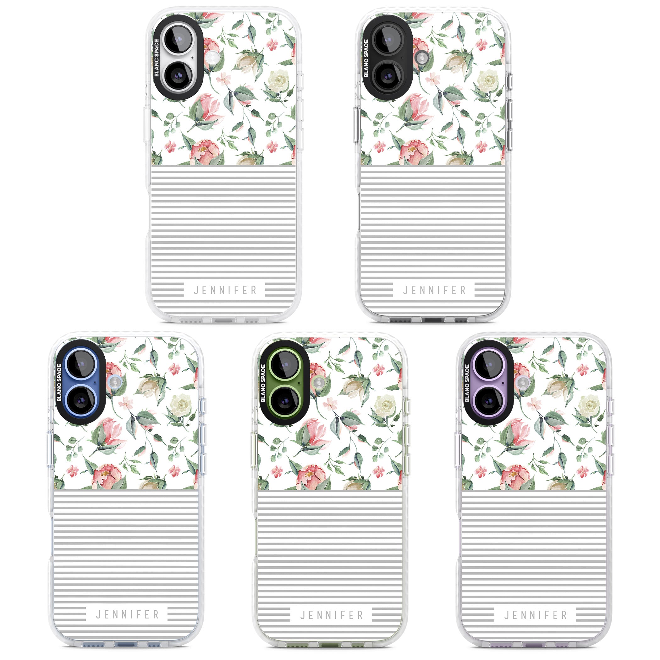 Personalised Light Floral Pattern & Stripes iPhone 17 Impact Clear Phone Case APT Impact Protection