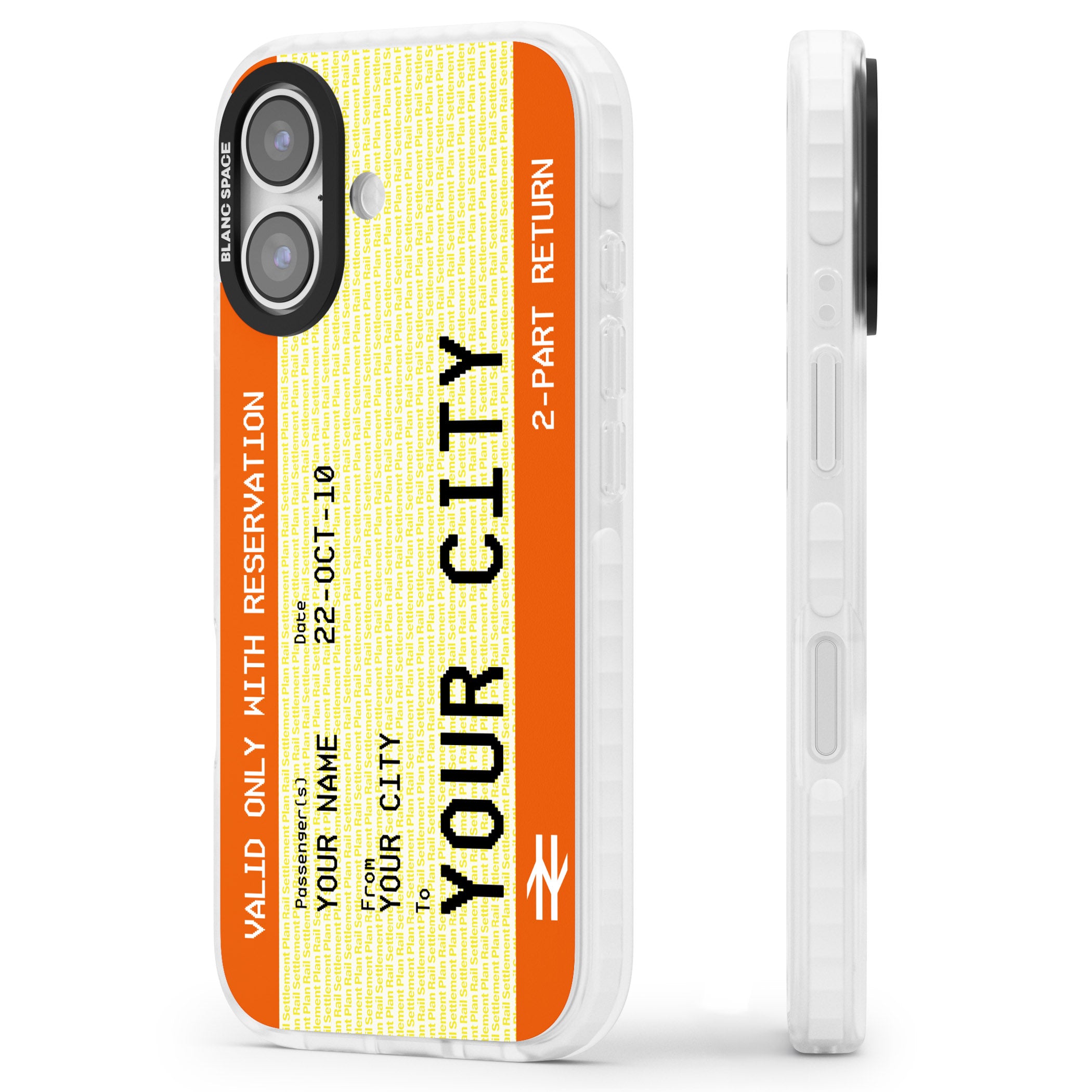 Personalised Create Your Own Train Ticket iPhone 17 Impact Clear Phone Case Side Profile