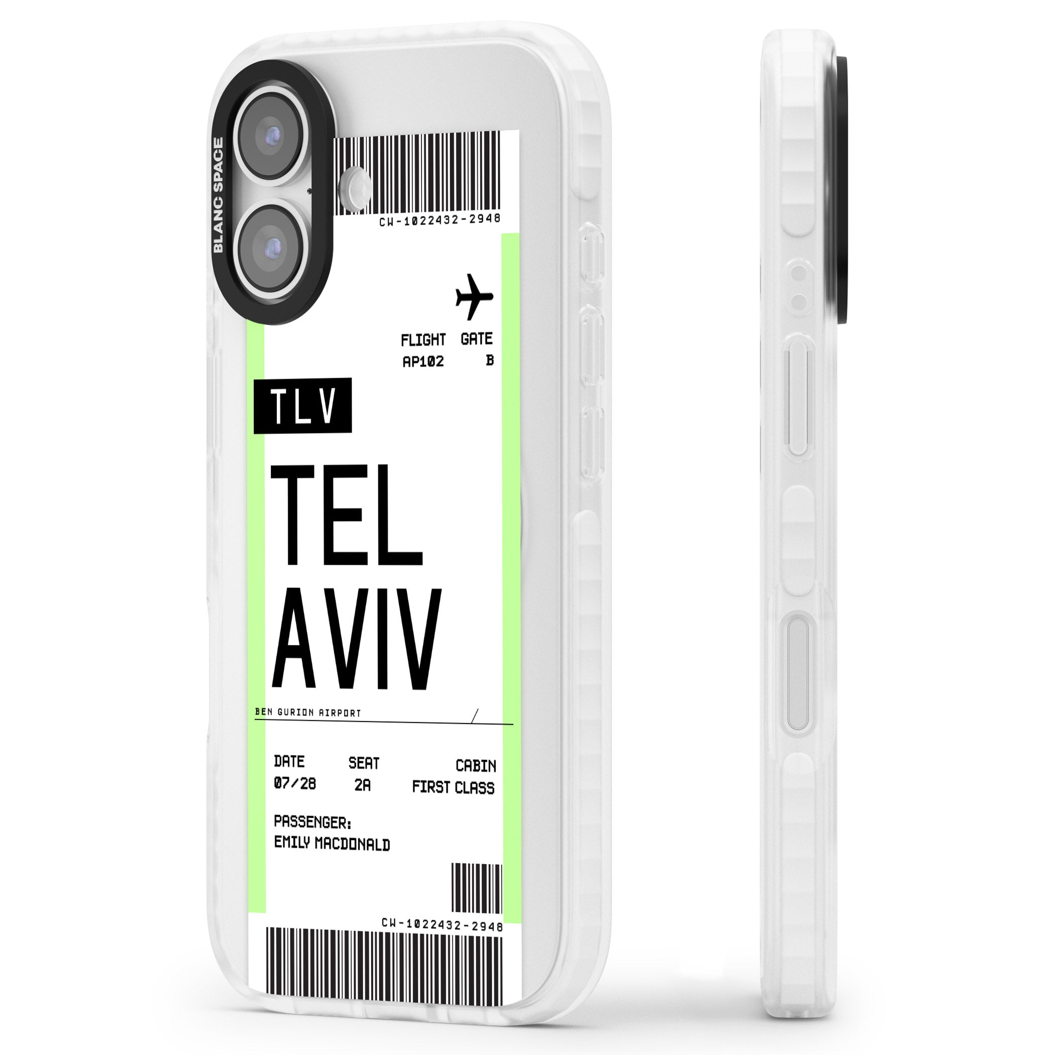Personalised Tel Aviv Boarding Pass iPhone 17 Impact Clear Phone Case Side Profile