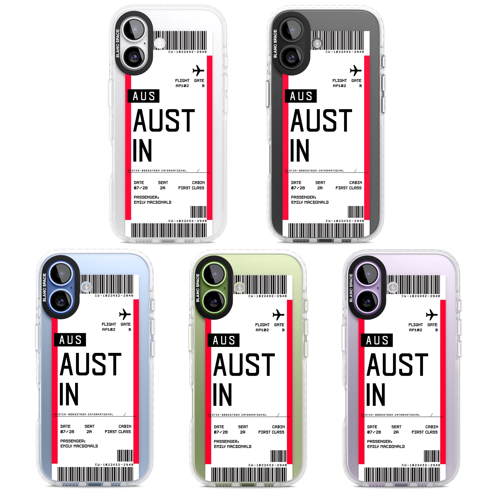 Personalised Austin Boarding Pass iPhone 17 Impact Clear Phone Case APT Impact Protection