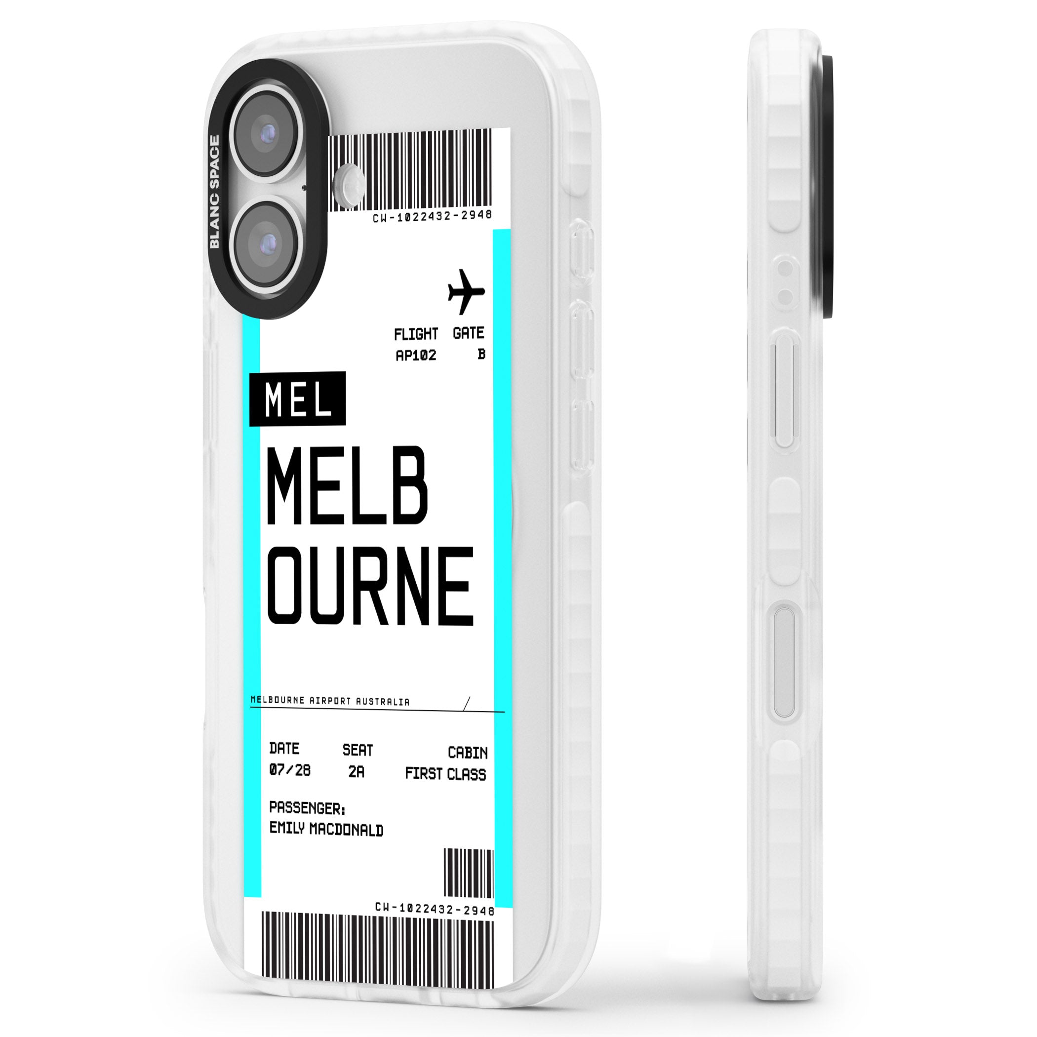 Personalised Melbourne Boarding Pass iPhone 17 Impact Clear Phone Case Side Profile