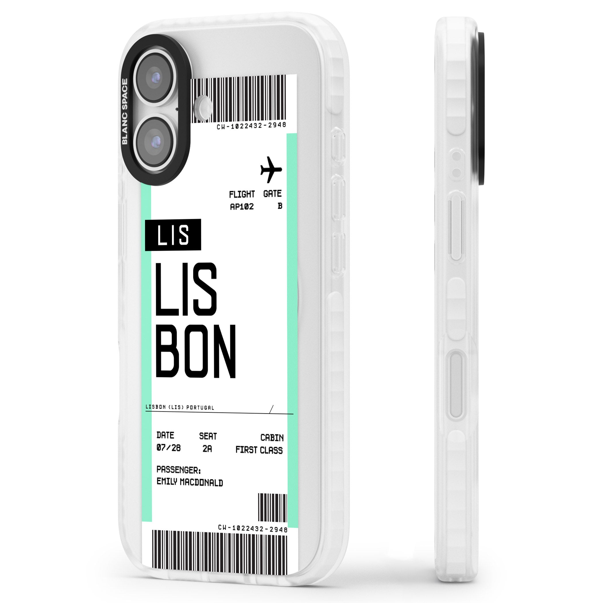 Personalised Lisbon Boarding Pass iPhone 17 Impact Clear Phone Case Side Profile