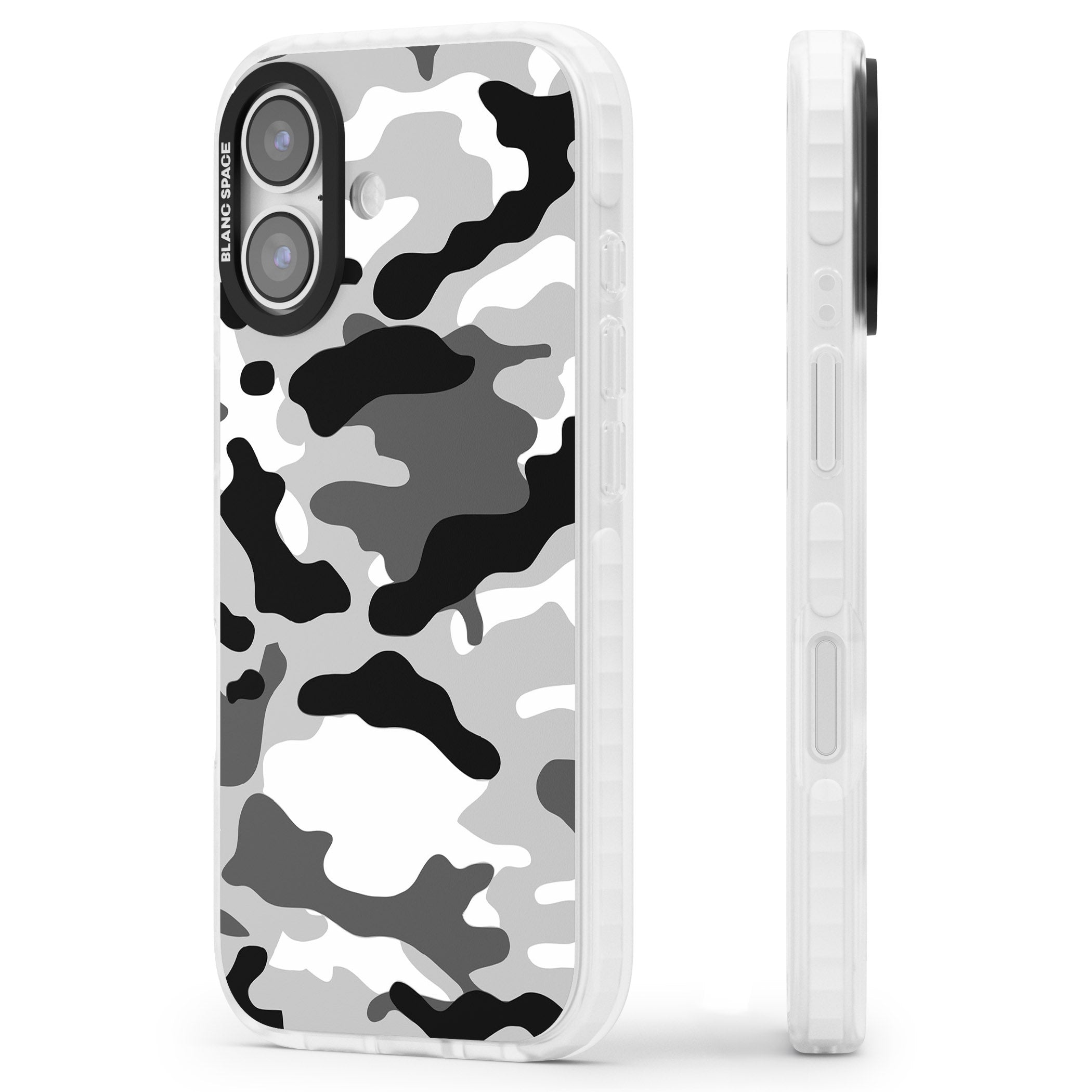 Grey Camo iPhone 17 Impact Clear Phone Case Side Profile