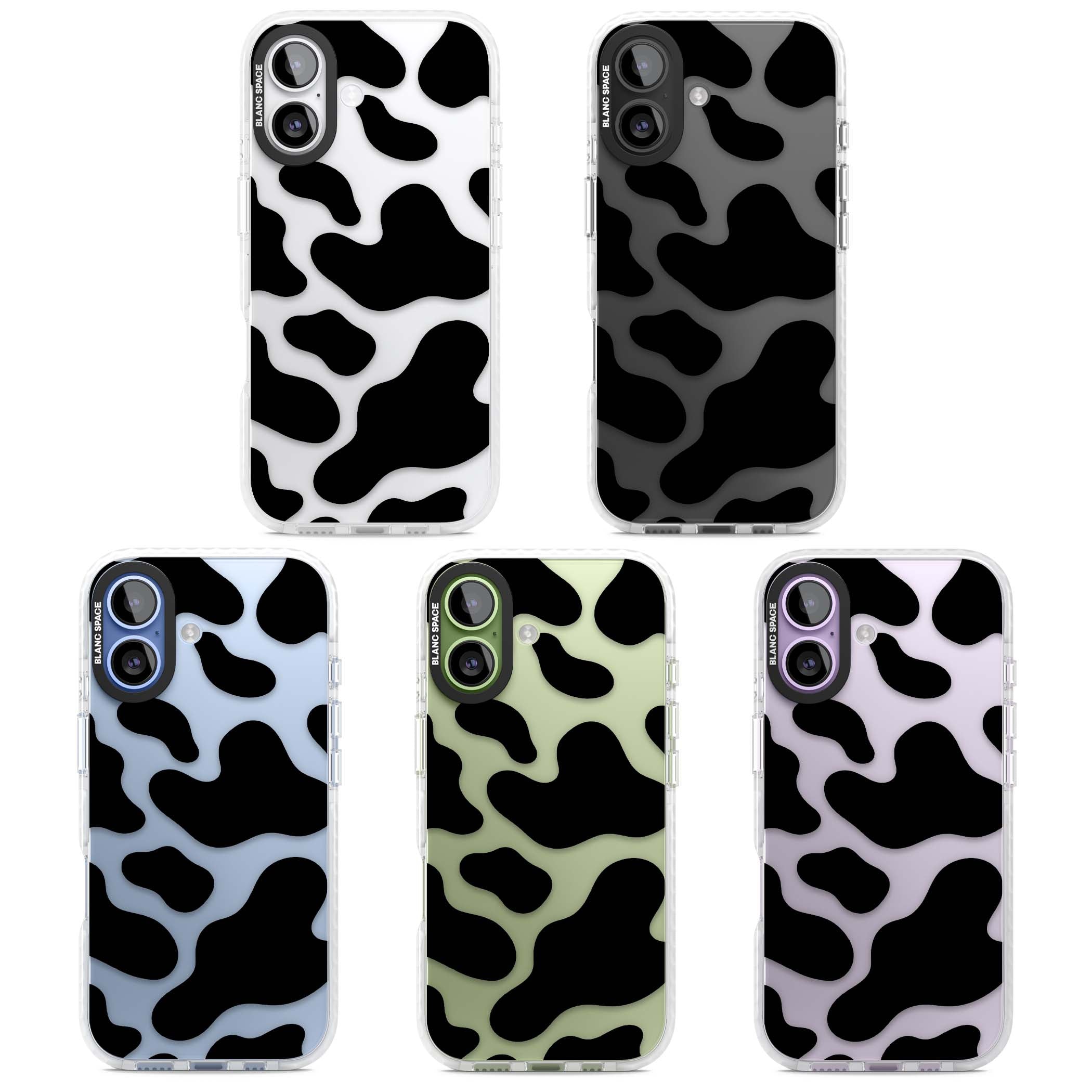 Clear Cow Print cow print iPhone case featuring black and white cow pattern splotches on a clear background | Black Impact case for iPhone 17