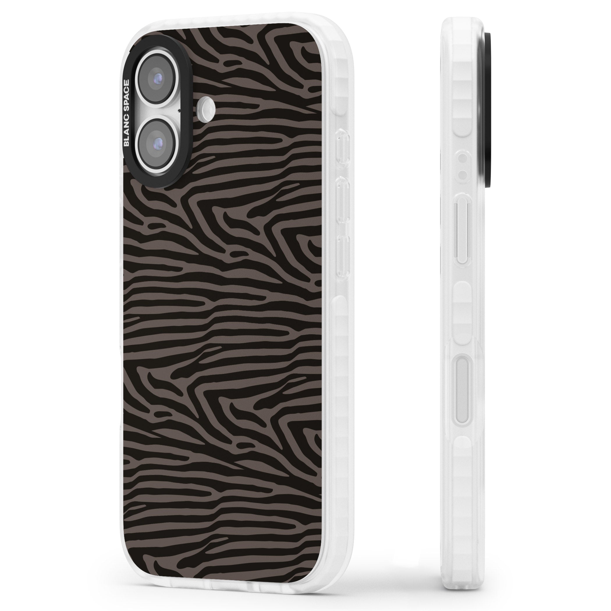 Dark Zebra Print iPhone 17 Impact Clear Phone Case Side Profile