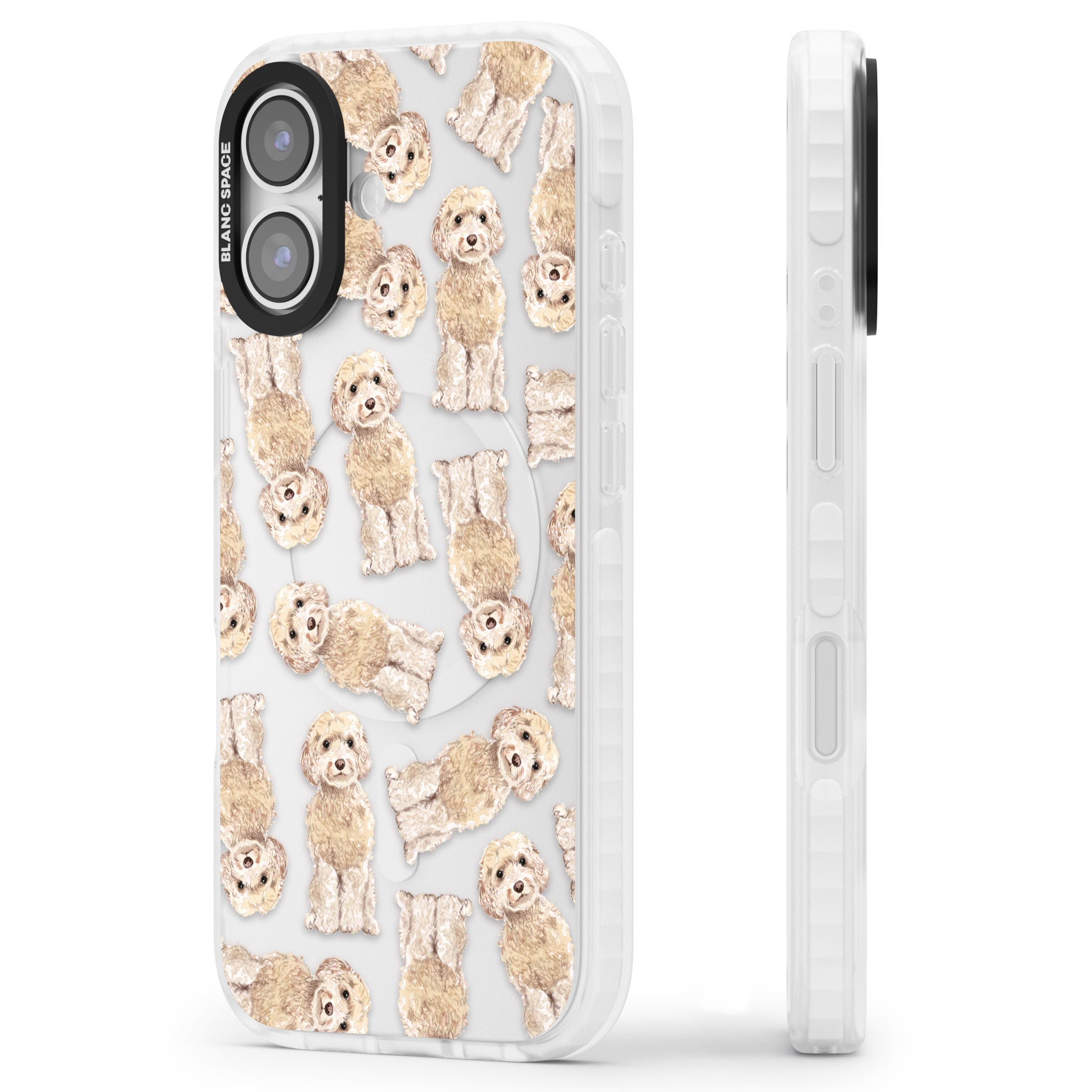 Cockapoo Patterned iPhone 17 Impact Clear Phone Case Side Profile