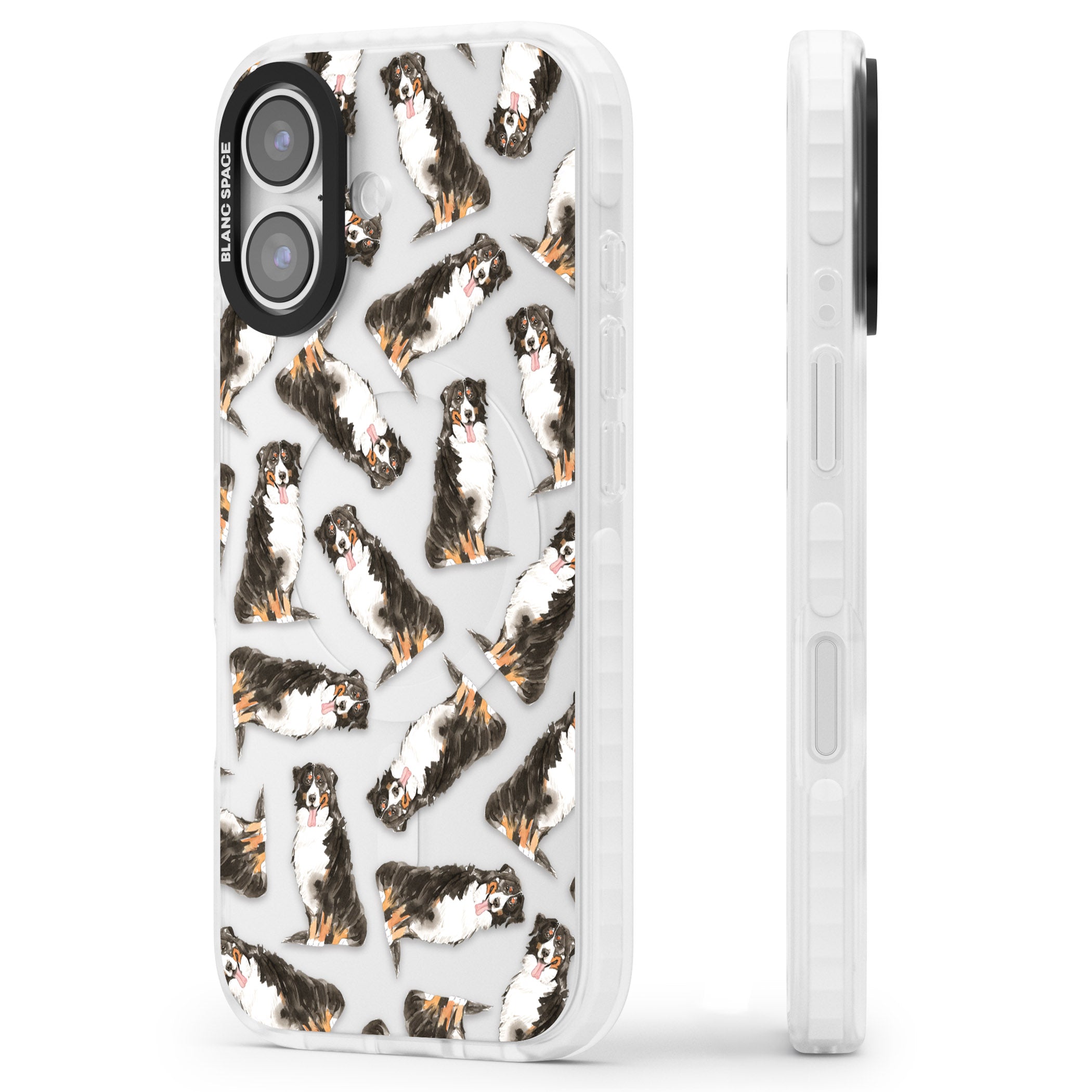 Bernese Mountain Dog Pattern iPhone 17 Impact Clear Phone Case Side Profile