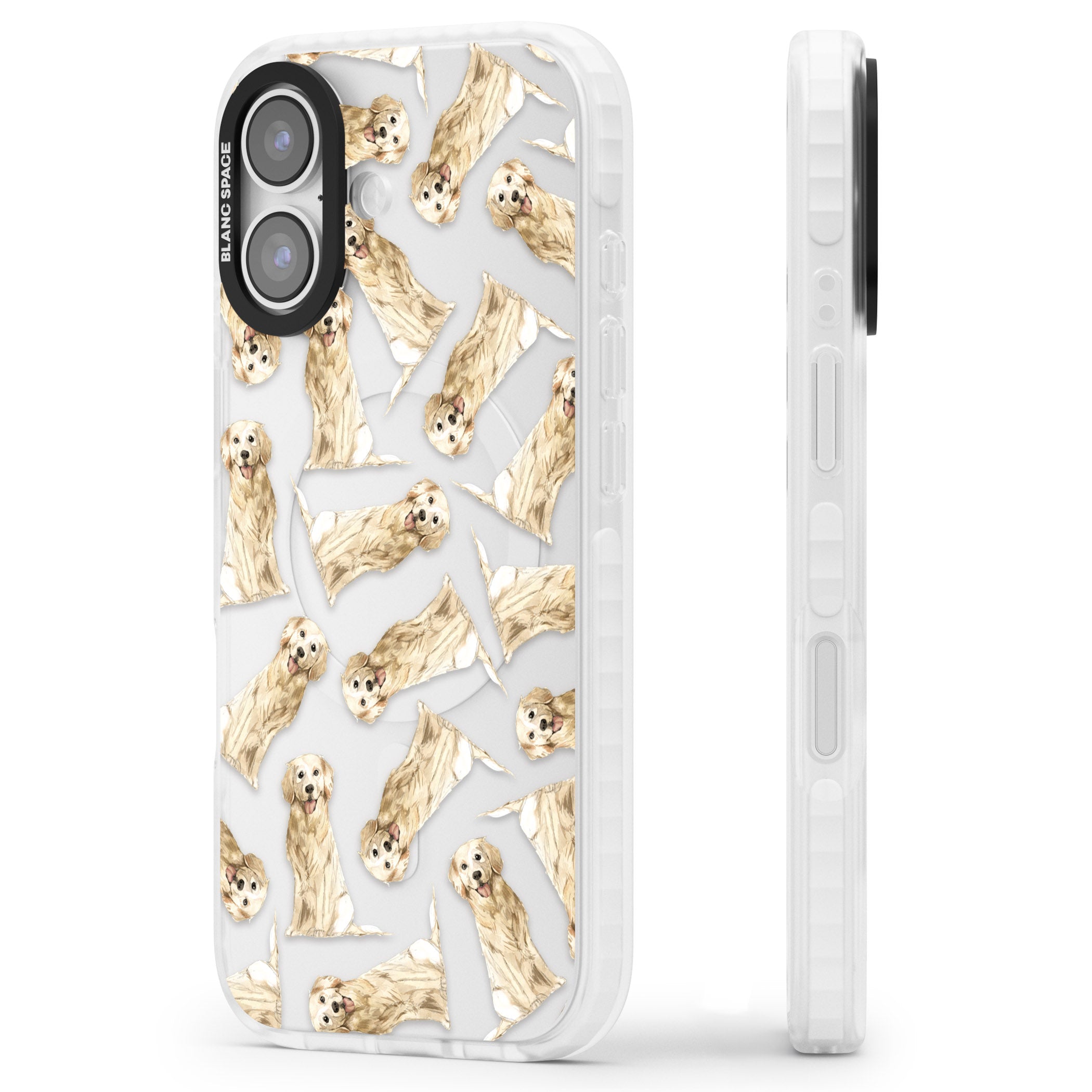 Golden Retriever Watercolor Pattern iPhone 17 Impact Clear Phone Case Side Profile