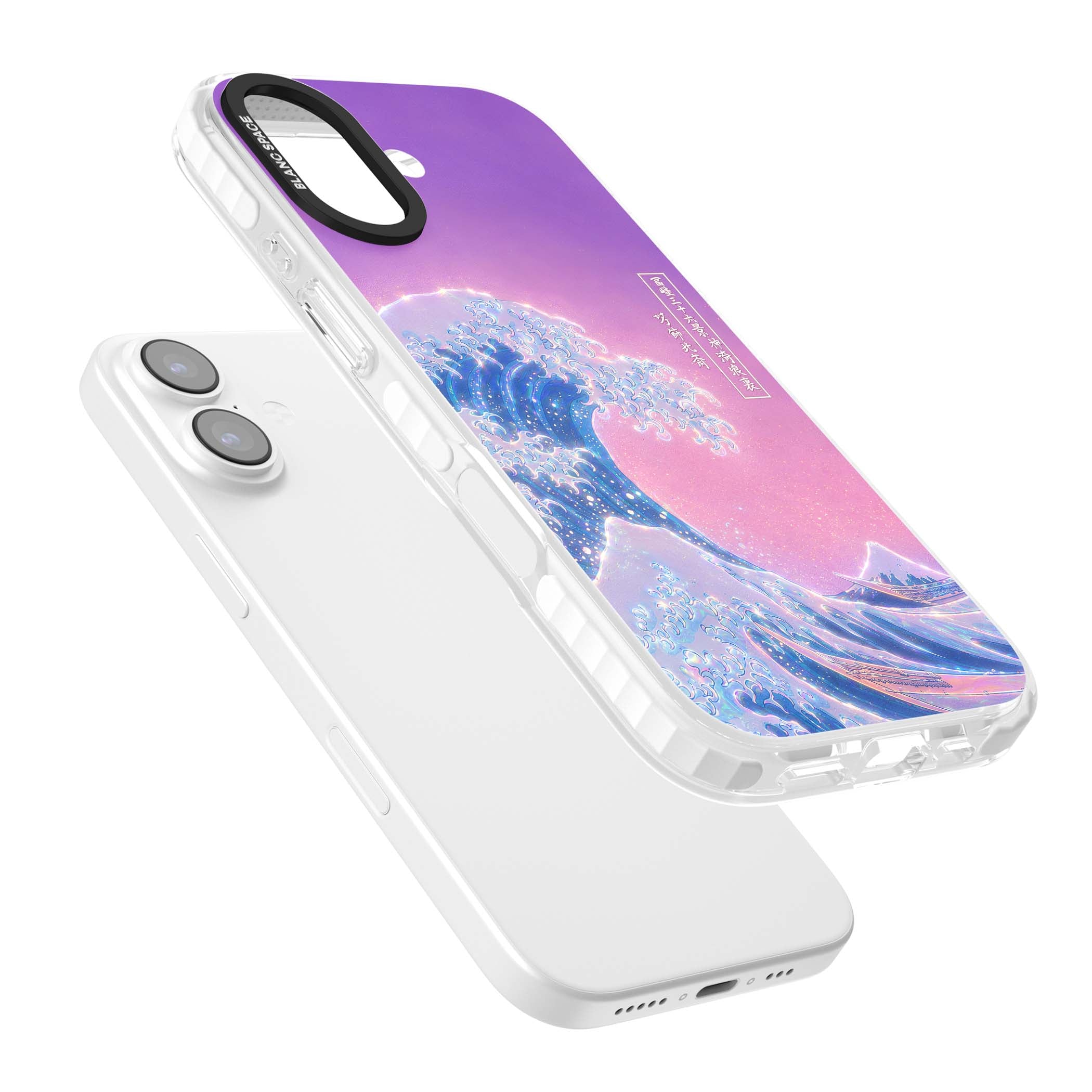 The Great Opal Wave Japanese iPhone case featuring Hokusai's great wave in iridescent pastels with lilac sky and Mou | Black Impact case for iPhone 17