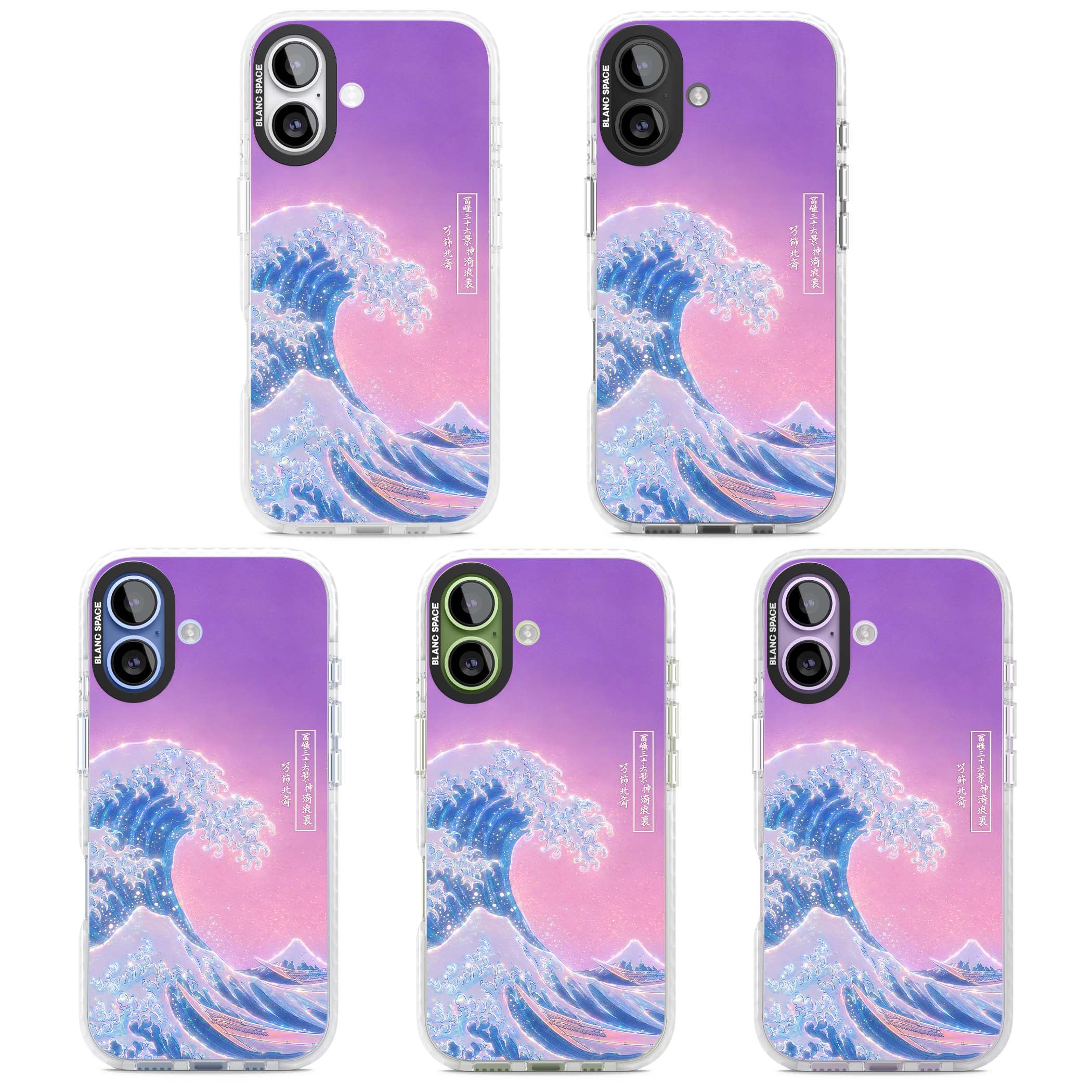 The Great Opal Wave Japanese iPhone case featuring Hokusai's great wave in iridescent pastels with lilac sky and Mou | Black Impact case for iPhone 17