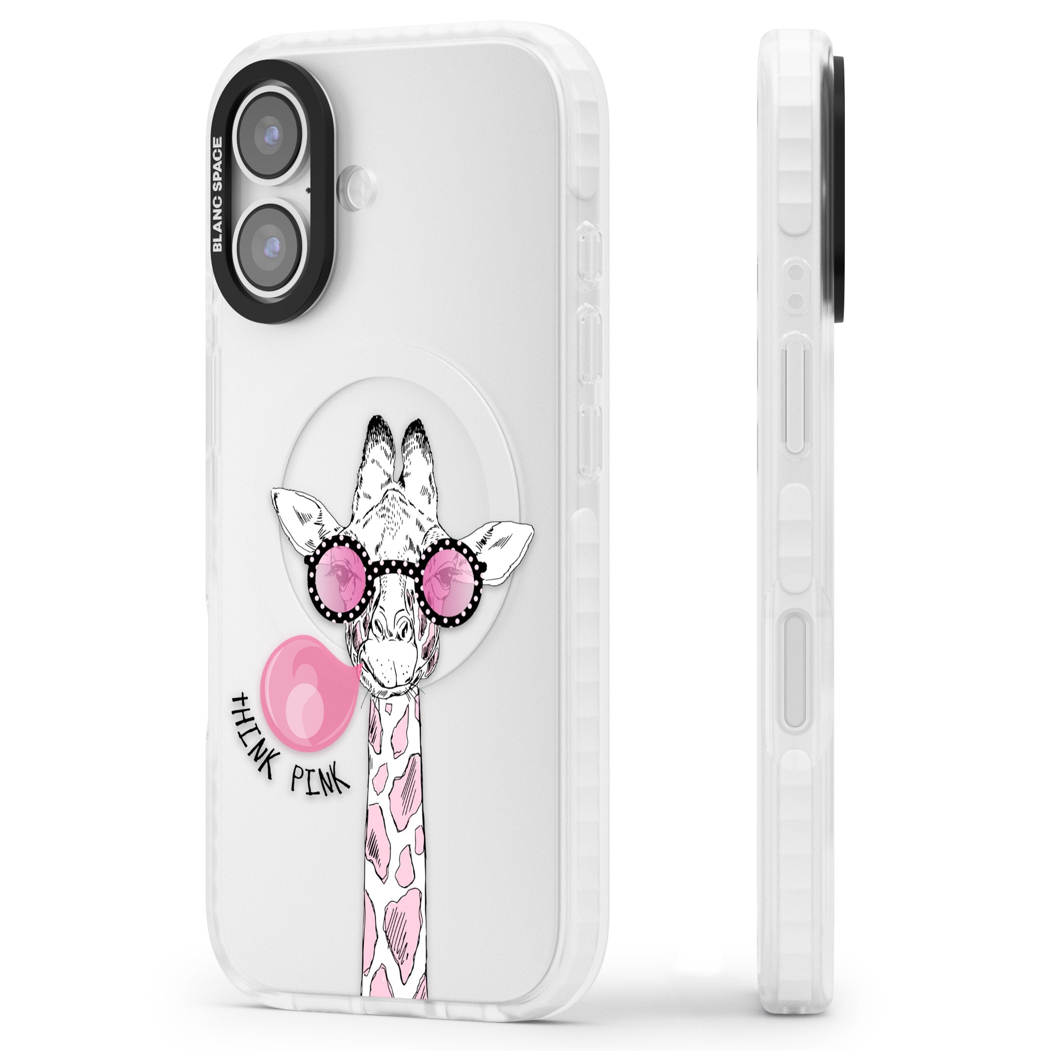 Think Pink Giraffe iPhone 17 Impact Clear Phone Case Side Profile