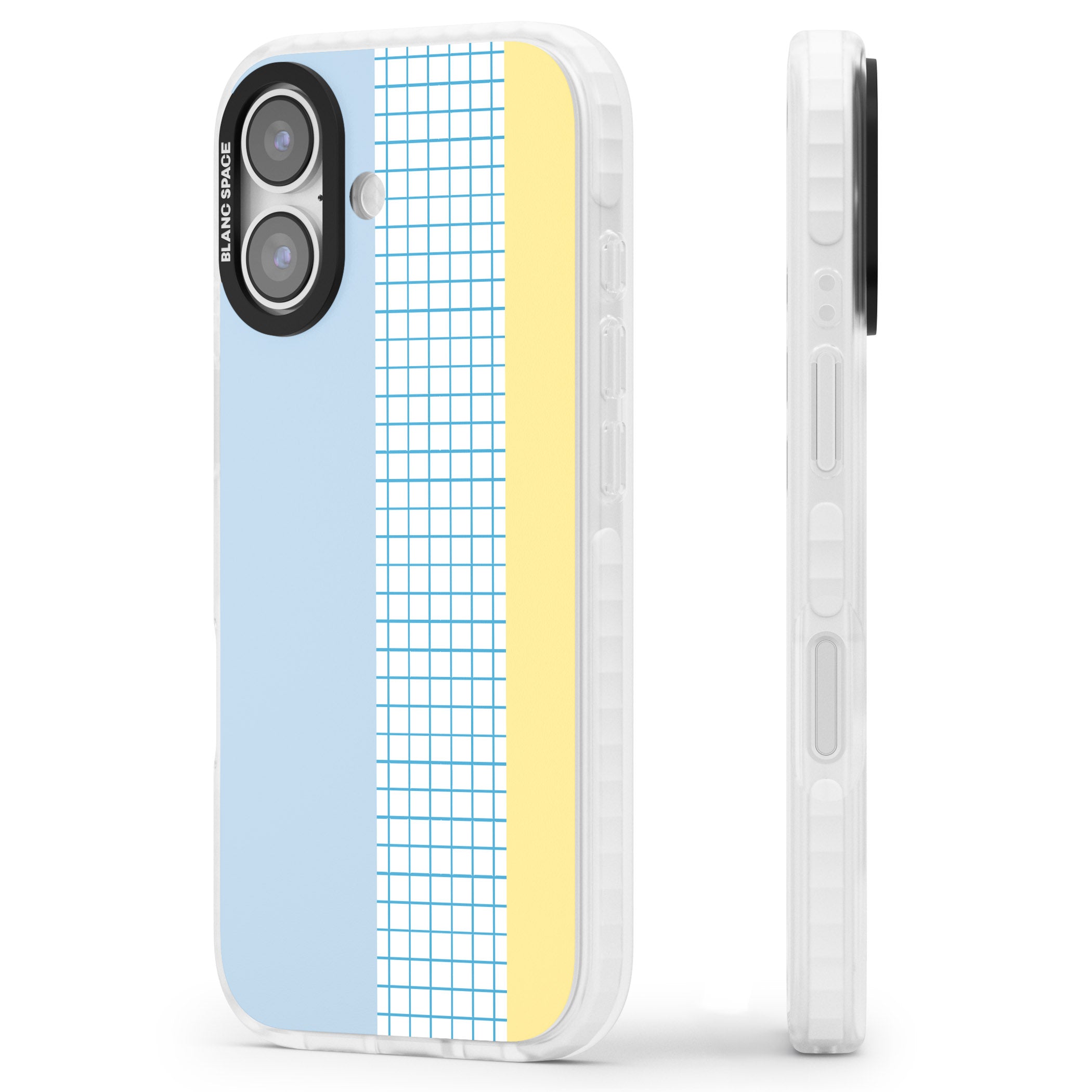 Abstract Grid Blue & Yellow iPhone 17 Impact Clear Phone Case Side Profile