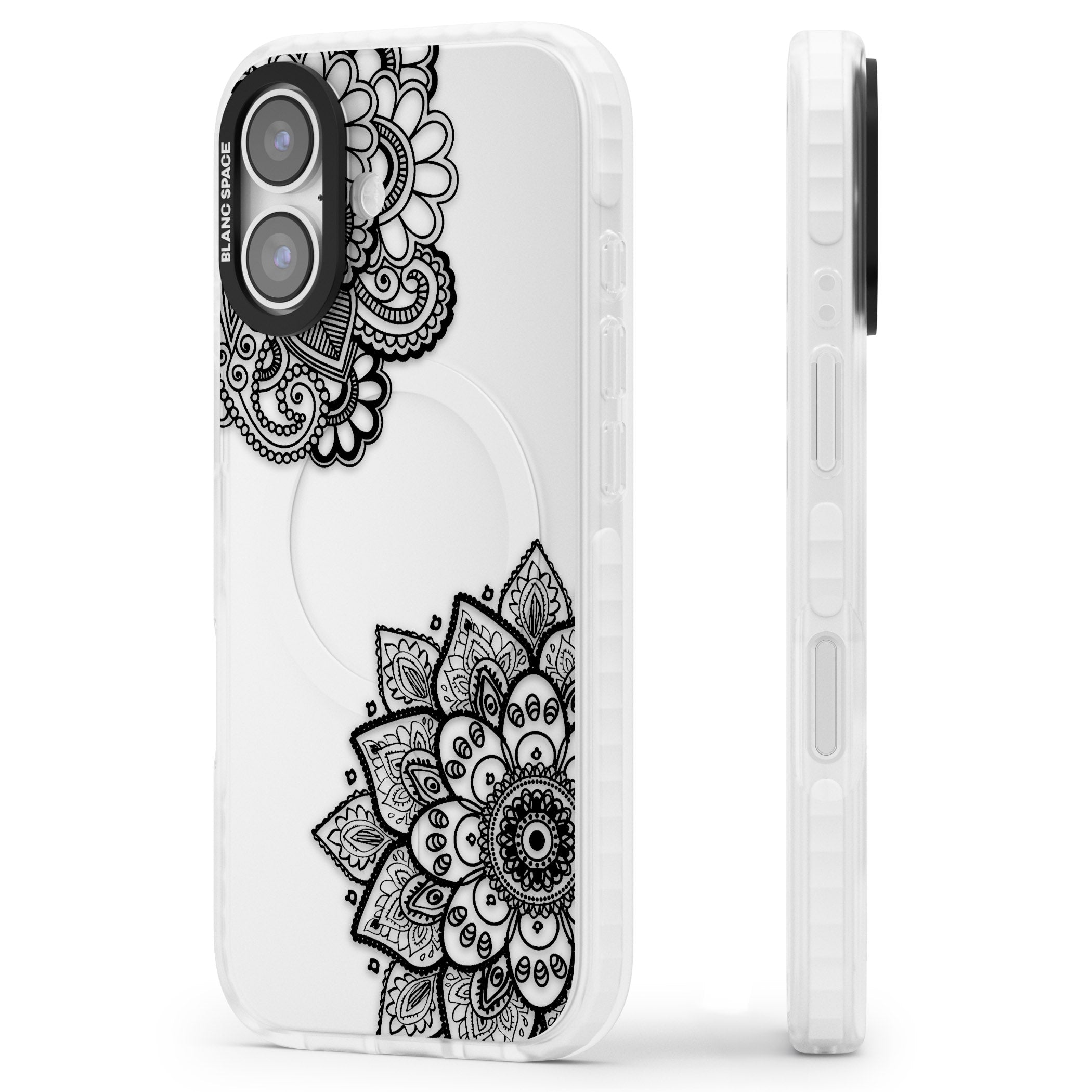 Black Henna Florals iPhone 17 Impact Clear Phone Case Side Profile