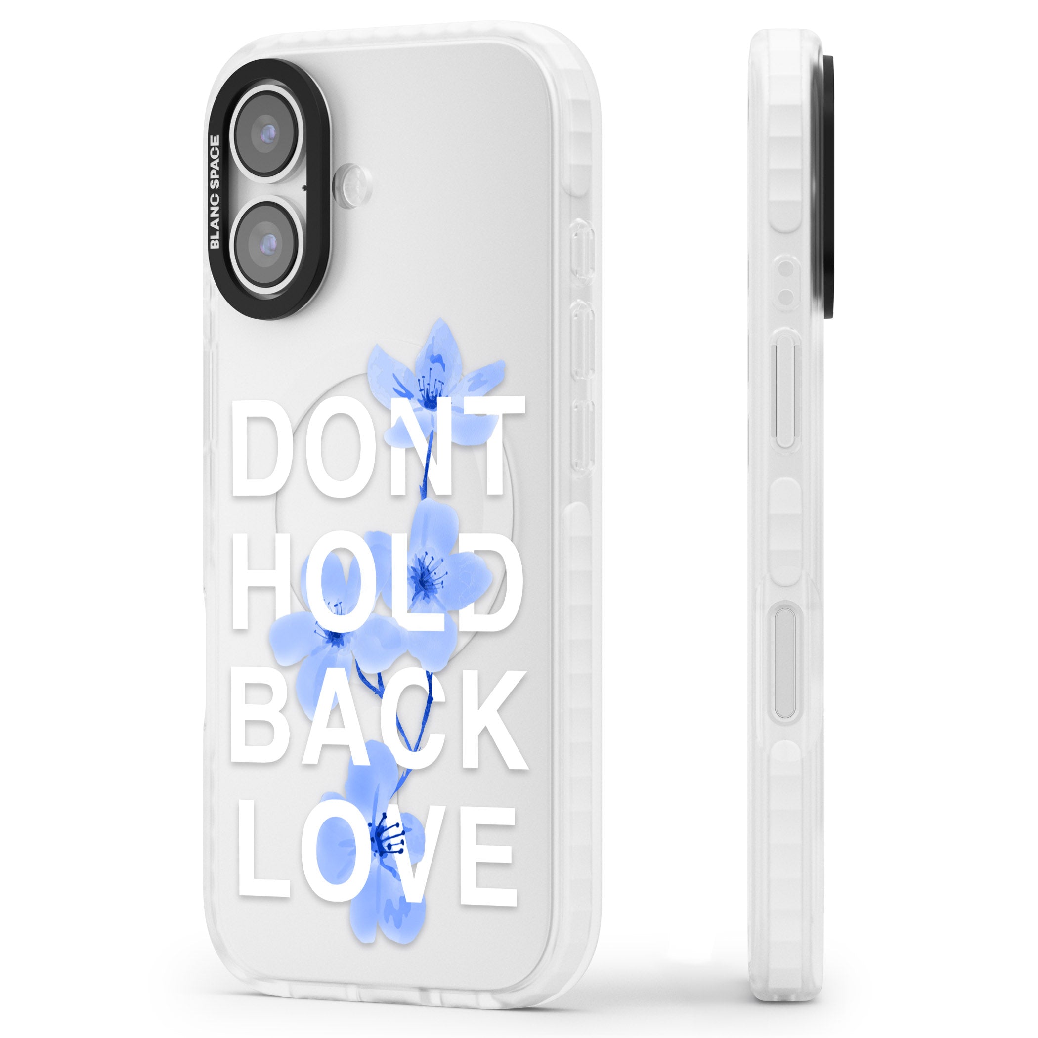 Don'T Hold Back Love Blue & White iPhone 17 Impact Clear Phone Case Side Profile