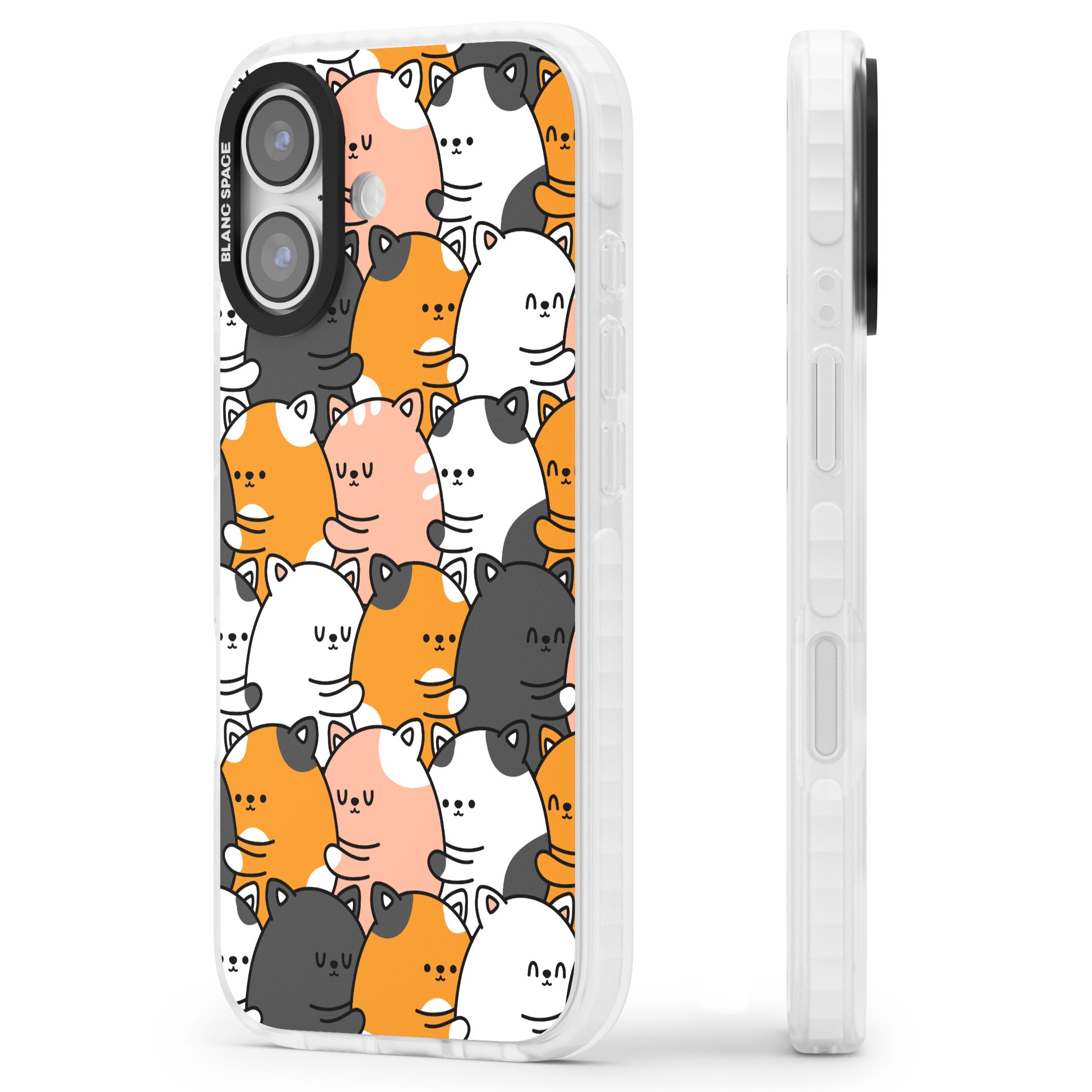 Spooning Cats Kawaii Pattern iPhone 17 Impact Clear Phone Case Side Profile