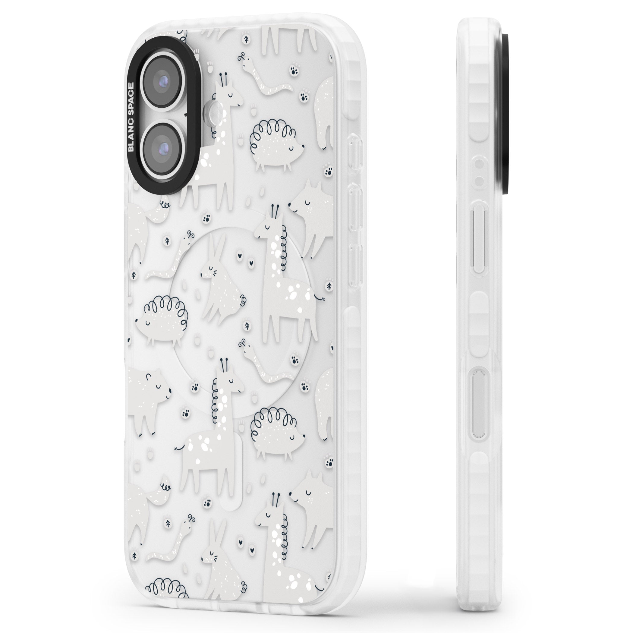 Monochrome Animal Party iPhone 17 Impact Clear Phone Case Side Profile