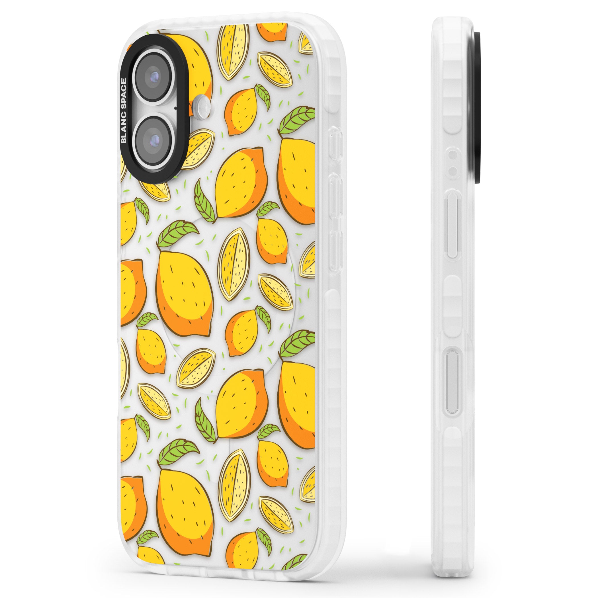 Lemon Pattern iPhone 17 Impact Clear Phone Case Side Profile