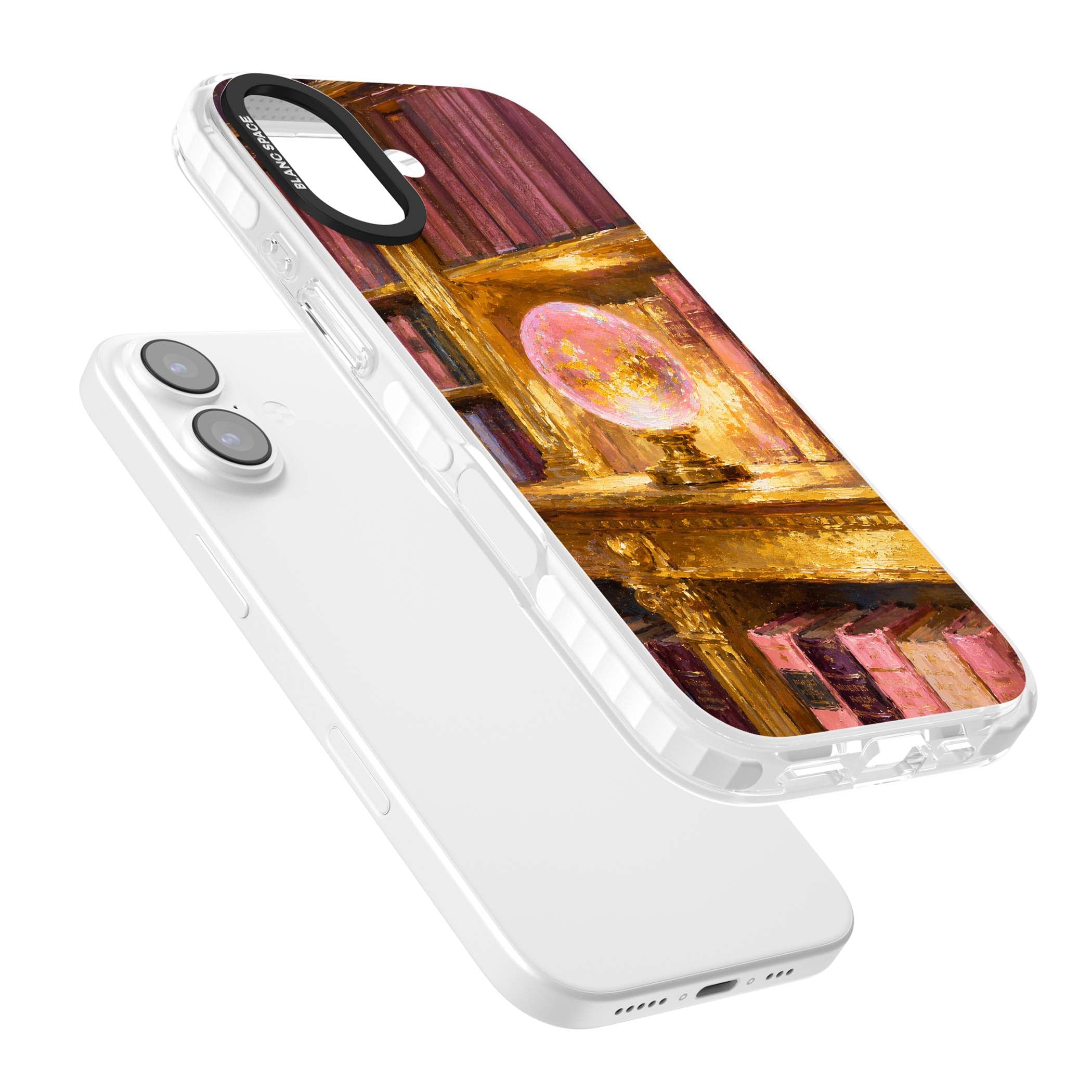Gilded Library dark academia iPhone case featuring an oil painted crystal ball on a gilded library shelf with vintage | Black Impact case for iPhone 17