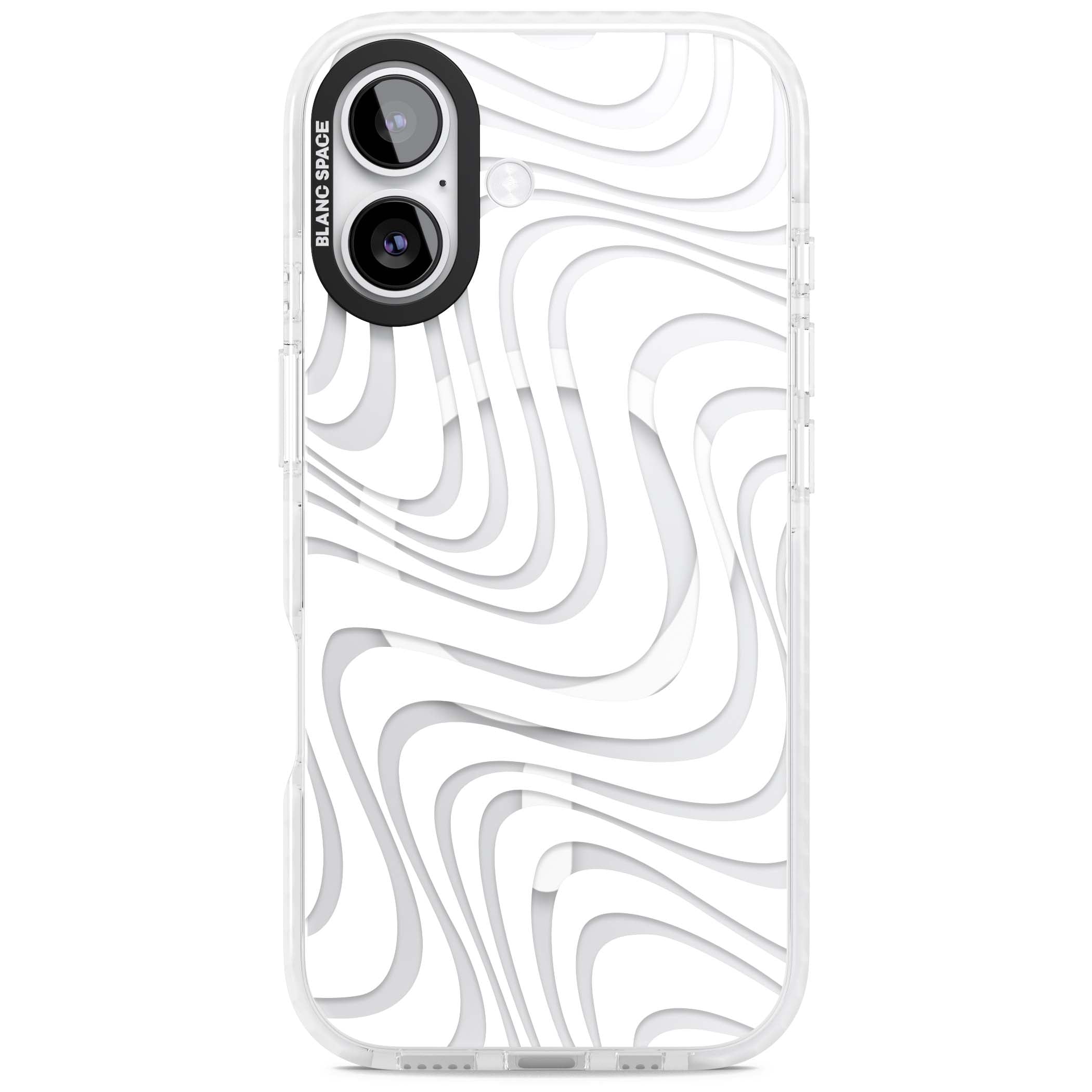 White Abstract Waves abstract iPhone case featuring flowing grey wave pattern on clear background | Impact Magsafe case for iPhone 17