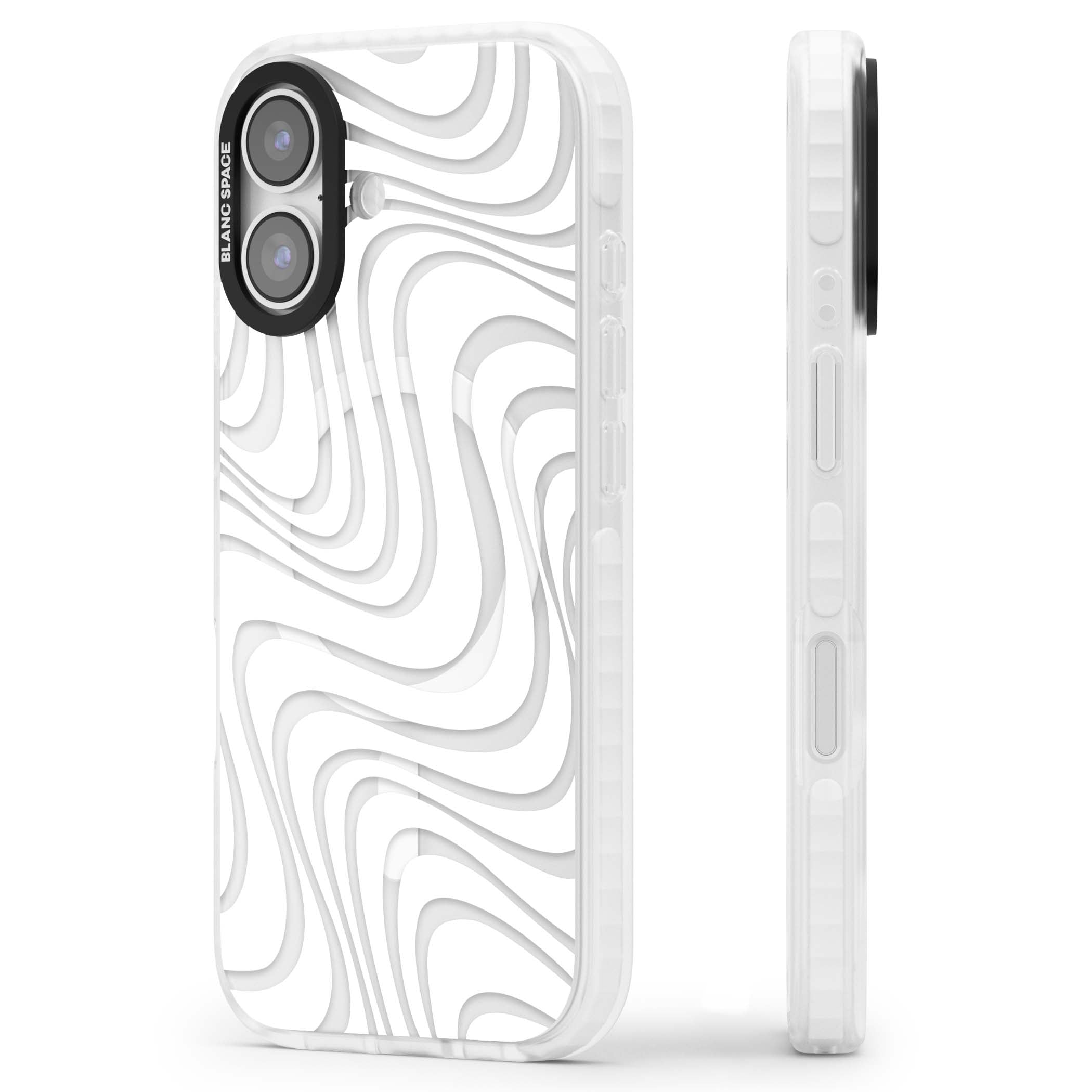 White Abstract Waves abstract iPhone case featuring flowing grey wave pattern on clear background | Impact Magsafe case for iPhone 17