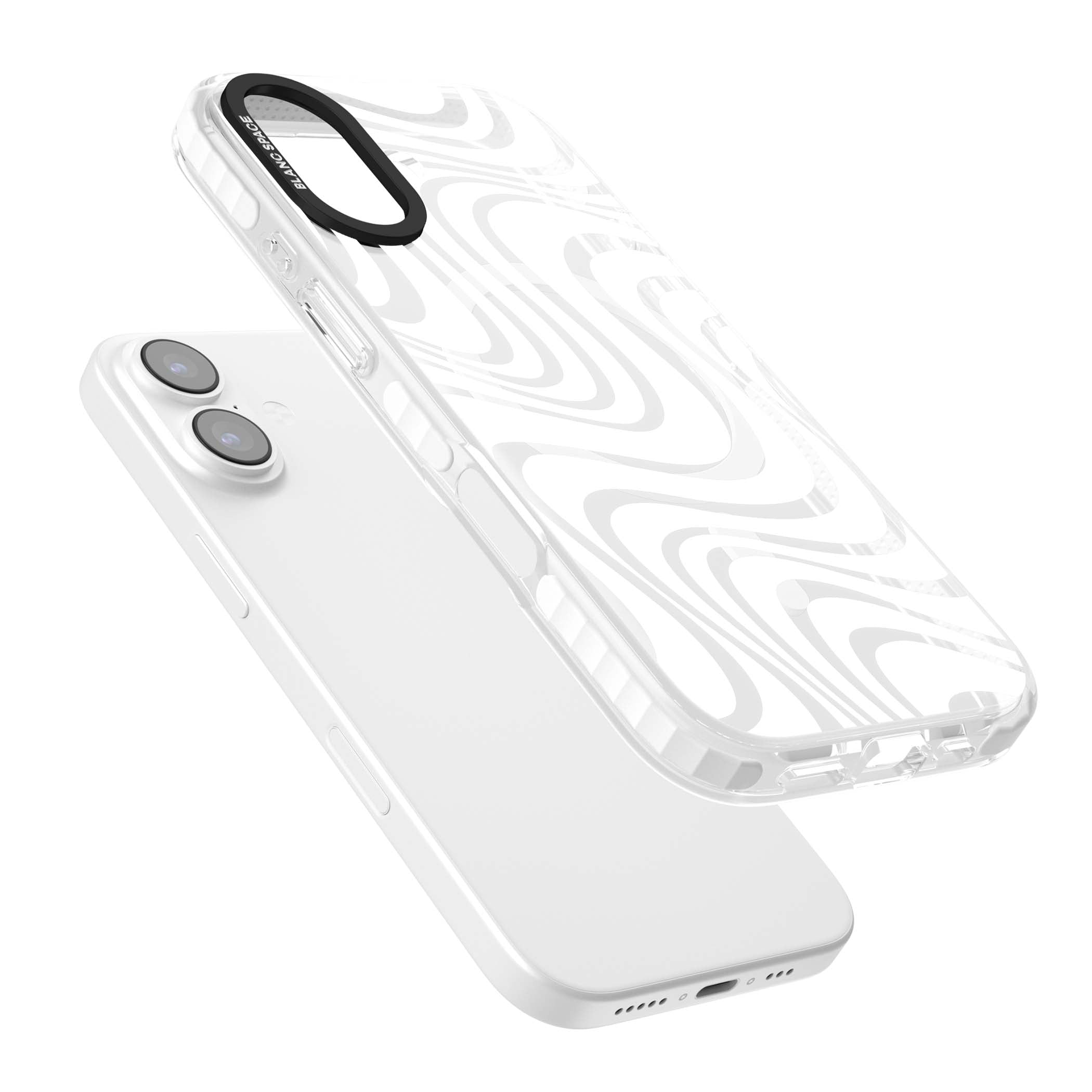 White Abstract Waves abstract iPhone case featuring flowing grey wave pattern on clear background | Impact Magsafe case for iPhone 17