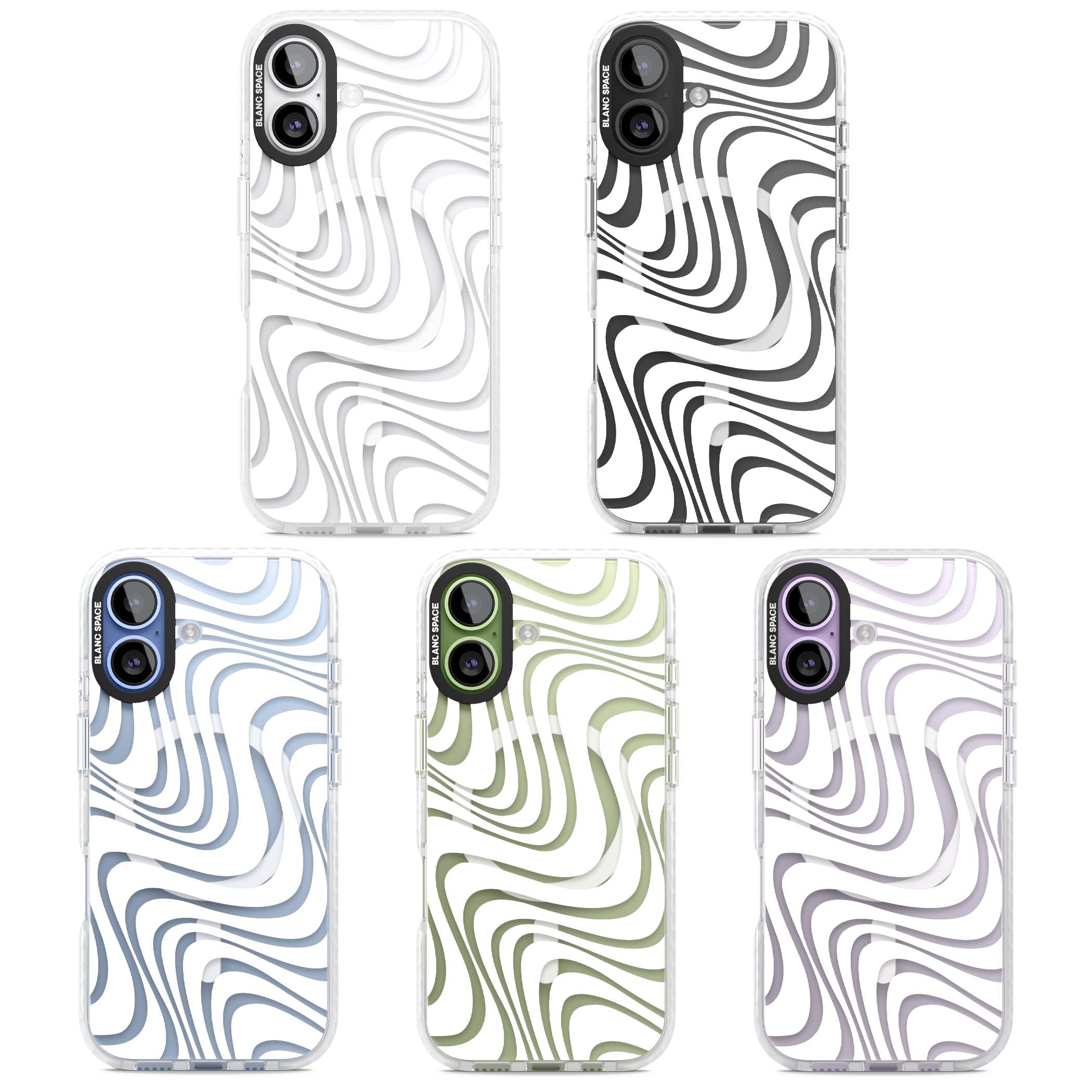 White Abstract Waves abstract iPhone case featuring flowing grey wave pattern on clear background | Impact Magsafe case for iPhone 17