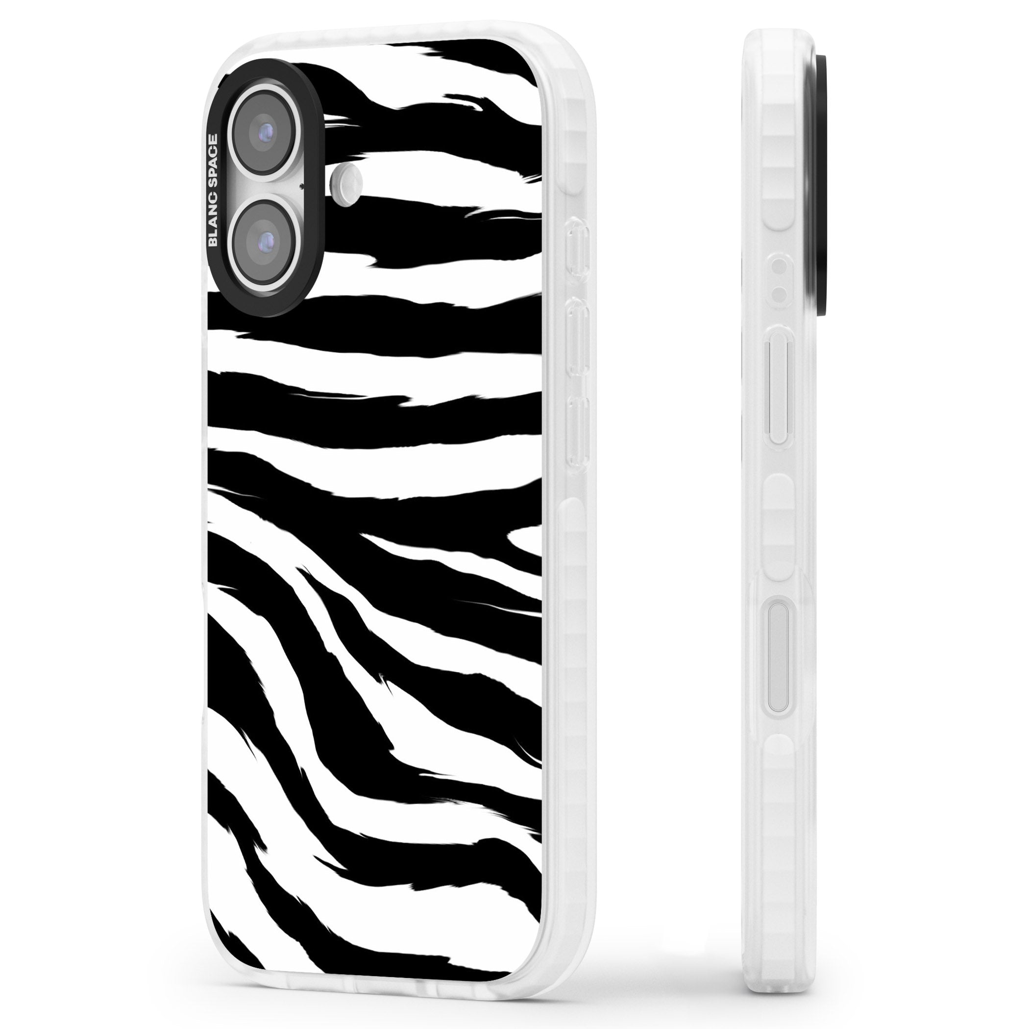 Black Zebra Print iPhone 17 Impact Pro Clear Phone Case Side Profile