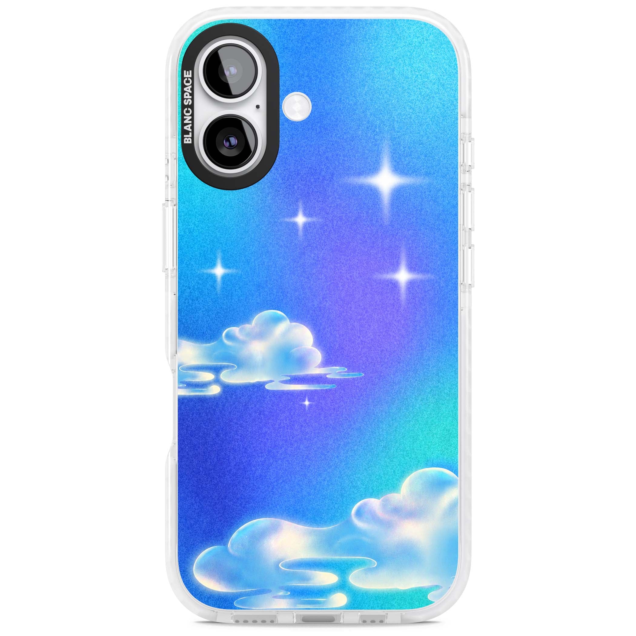Aurora celestial iPhone case featuring dreamy iridescent clouds, sparkling stars and pastel blue purple sky | Impact Magsafe case for iPhone 17