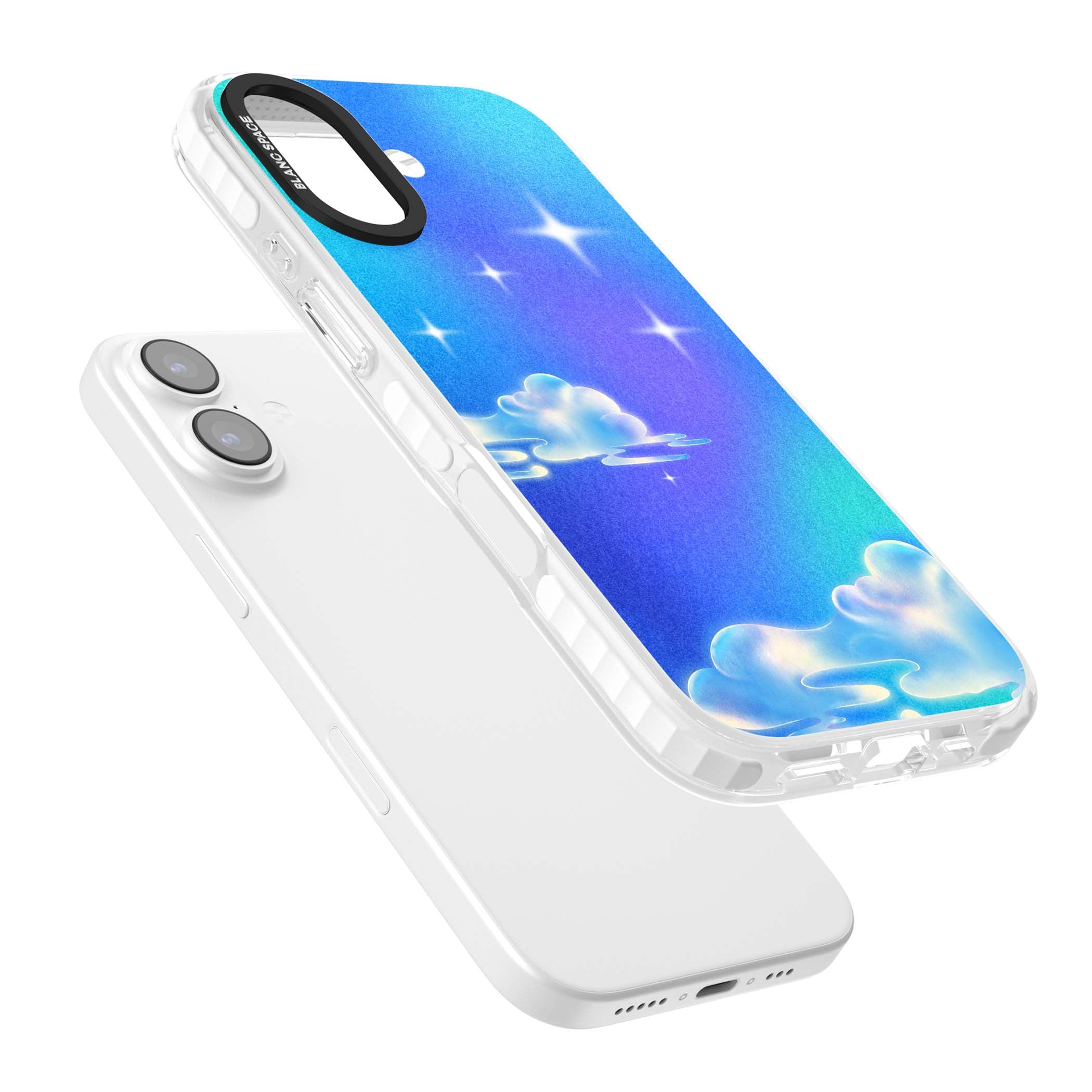 Aurora celestial iPhone case featuring dreamy iridescent clouds, sparkling stars and pastel blue purple sky | Impact Magsafe case for iPhone 17