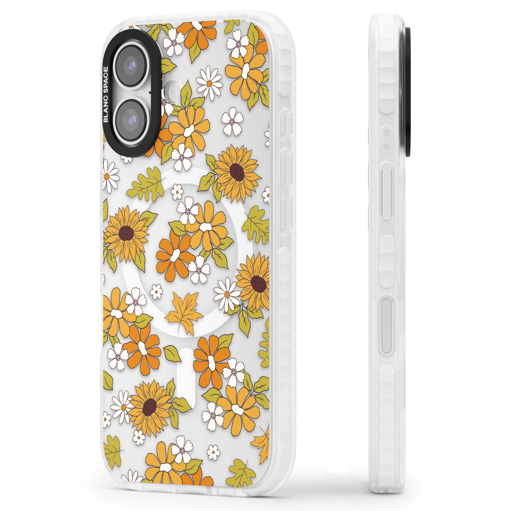 Boho Sunflowers iPhone 17 Impact Pro Clear Phone Case Side Profile