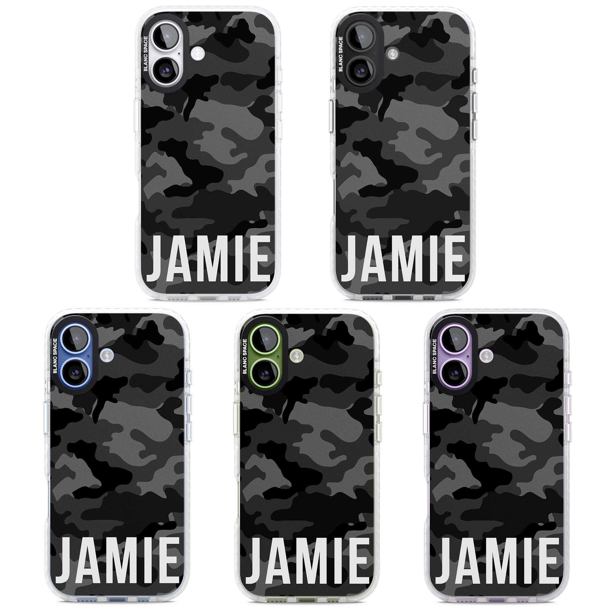 Personalised Black Camo Name Horizontal iPhone 17 Impact Pro Clear Phone Case APT Impact Protection
