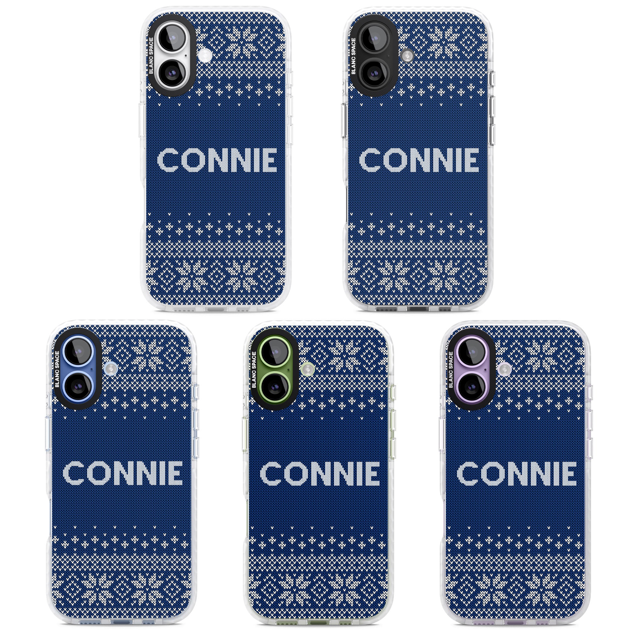 Personalised Blue Knitted Christmas iPhone 17 Impact Pro Clear Phone Case APT Impact Protection