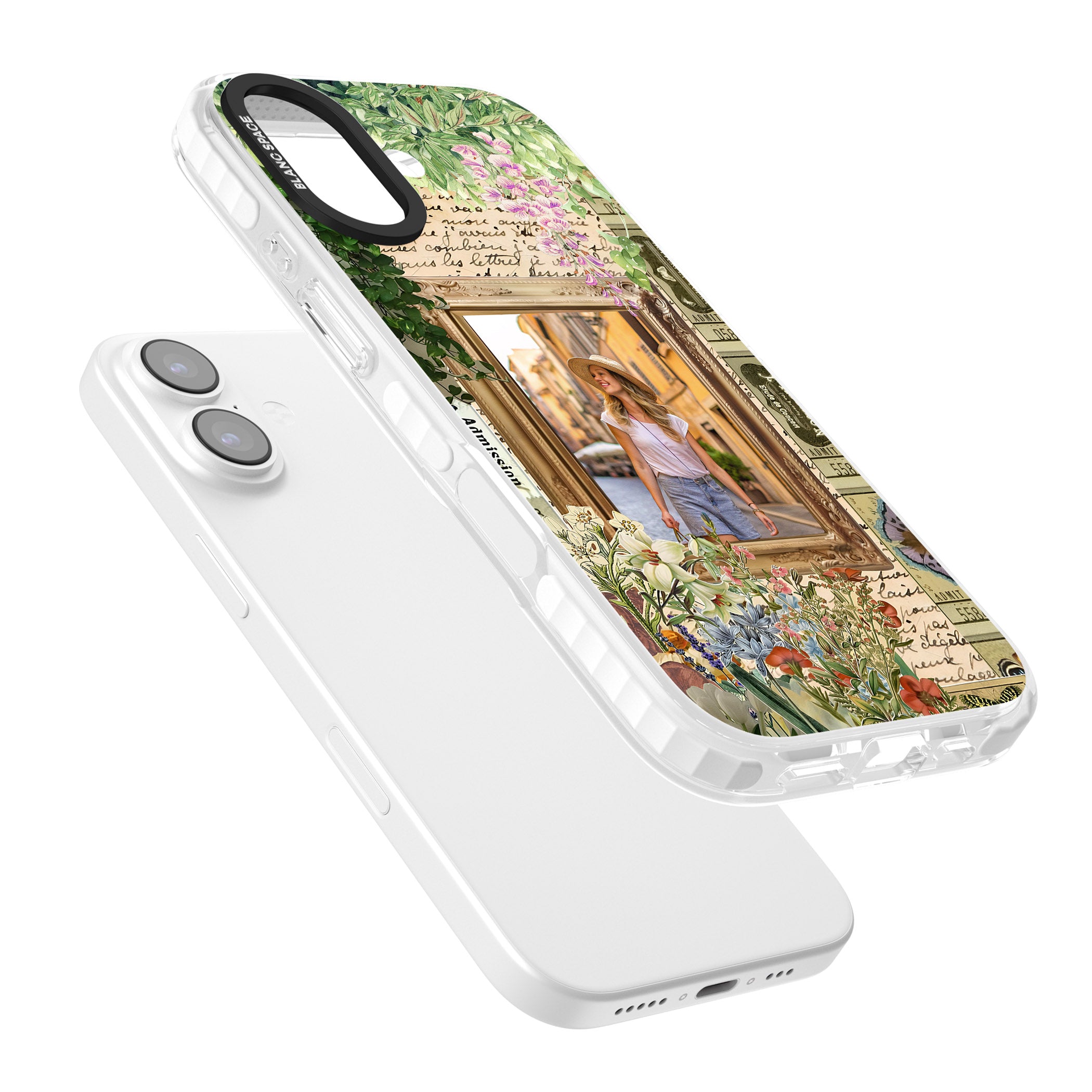 Personalised Tuscan Floral Collage Frame iPhone 17 Impact Pro Clear Phone Case Colours