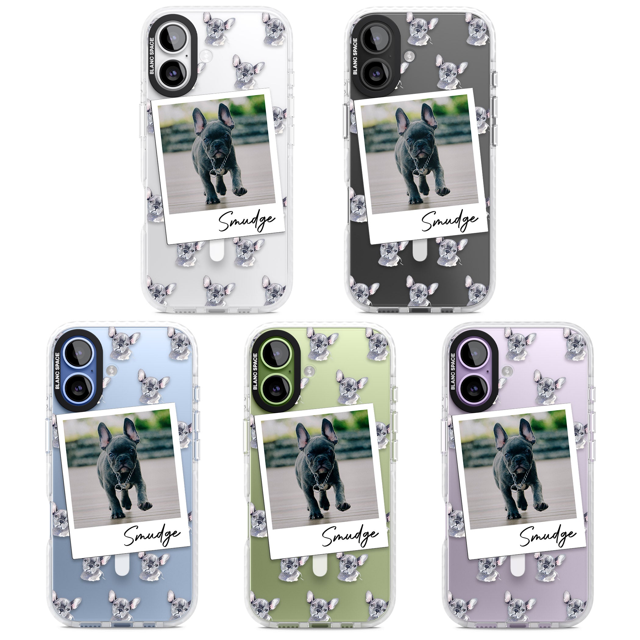 Personalised Grey French Bulldog Instant Camera Photo iPhone 17 Impact Pro Clear Phone Case APT Impact Protection