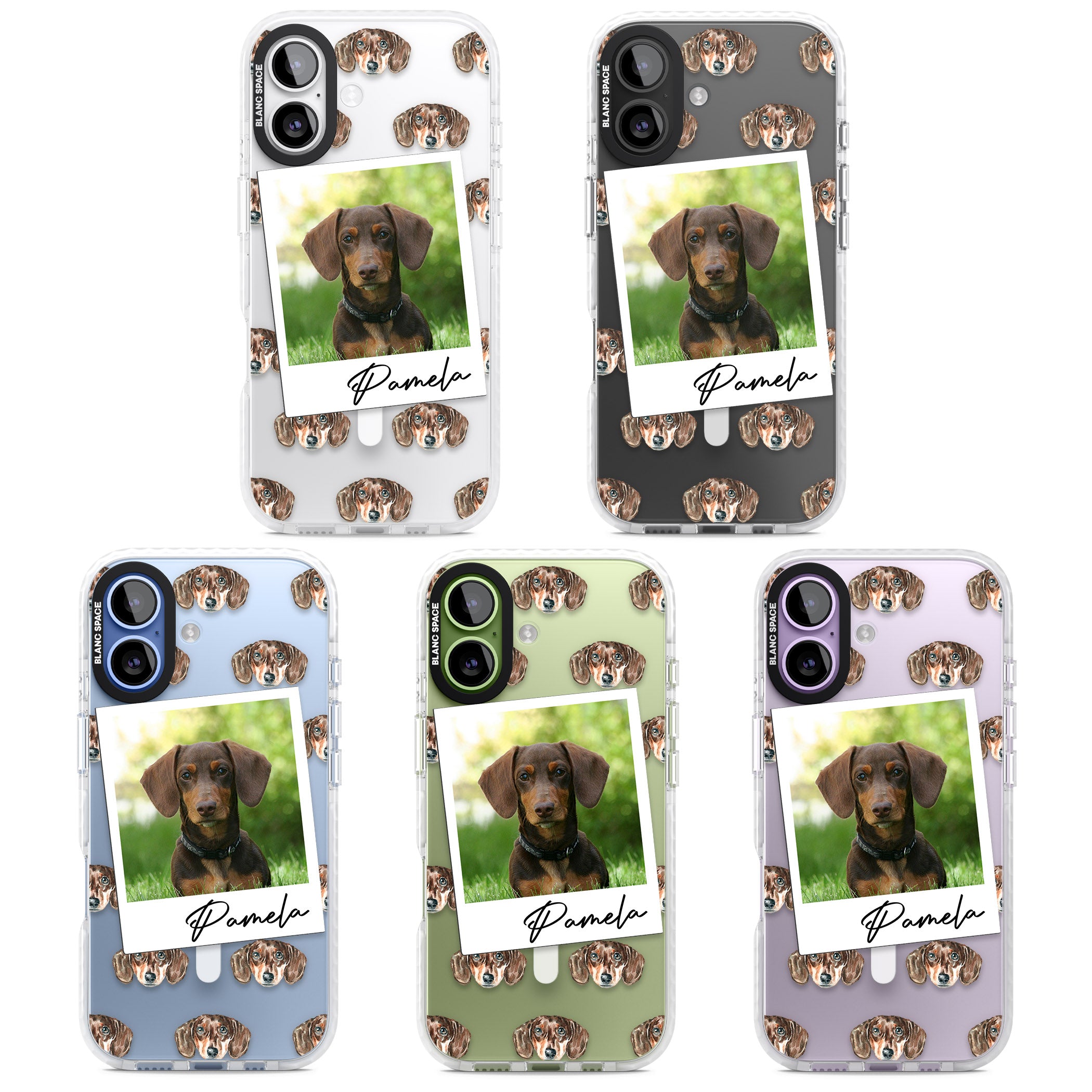 Personalised Brown Dachshund Instant Camera Photo iPhone 17 Impact Pro Clear Phone Case APT Impact Protection